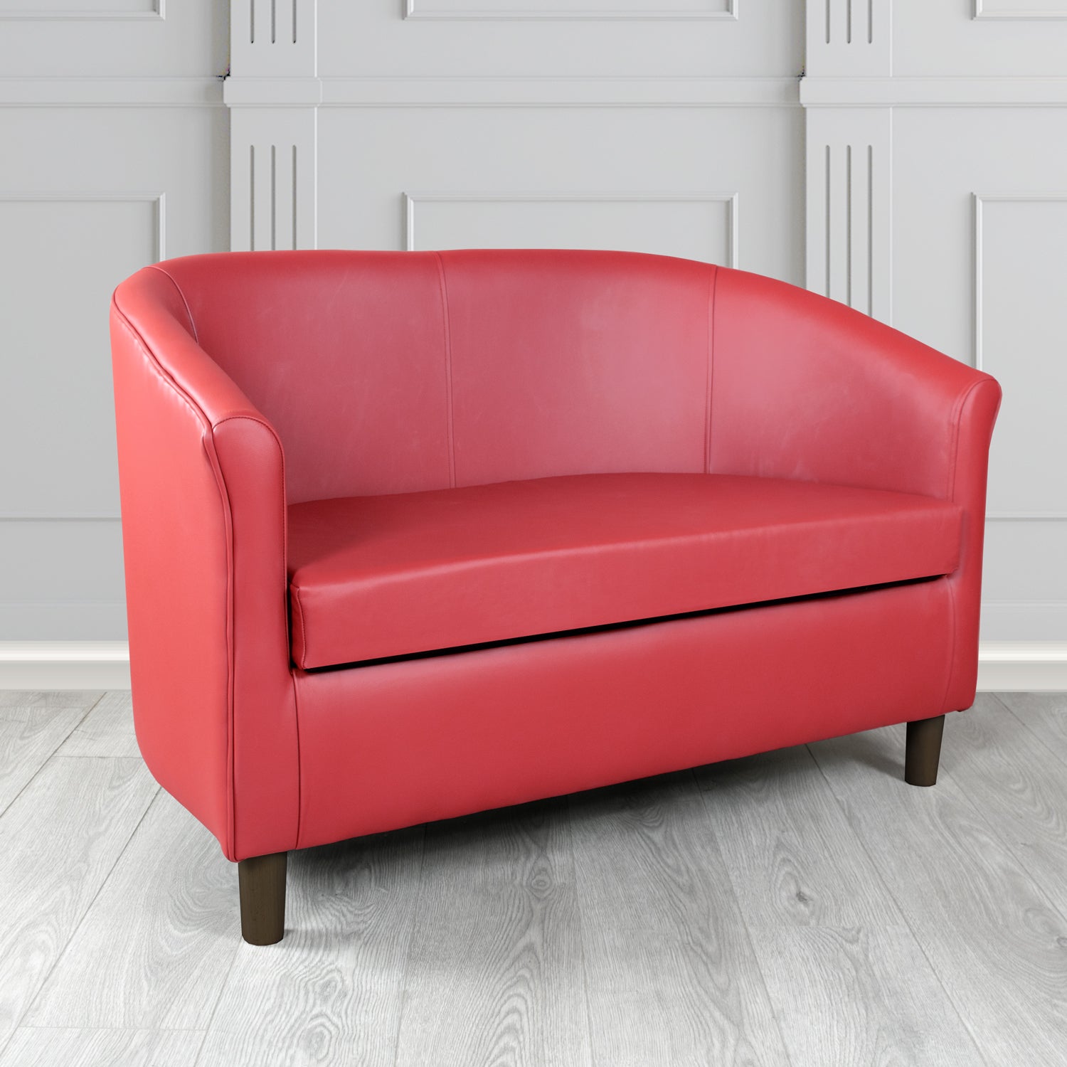 Tuscany Shelly Velvet Red Crib 5 Genuine Leather 2 Seater Tub Sofa - The Tub Chair Shop