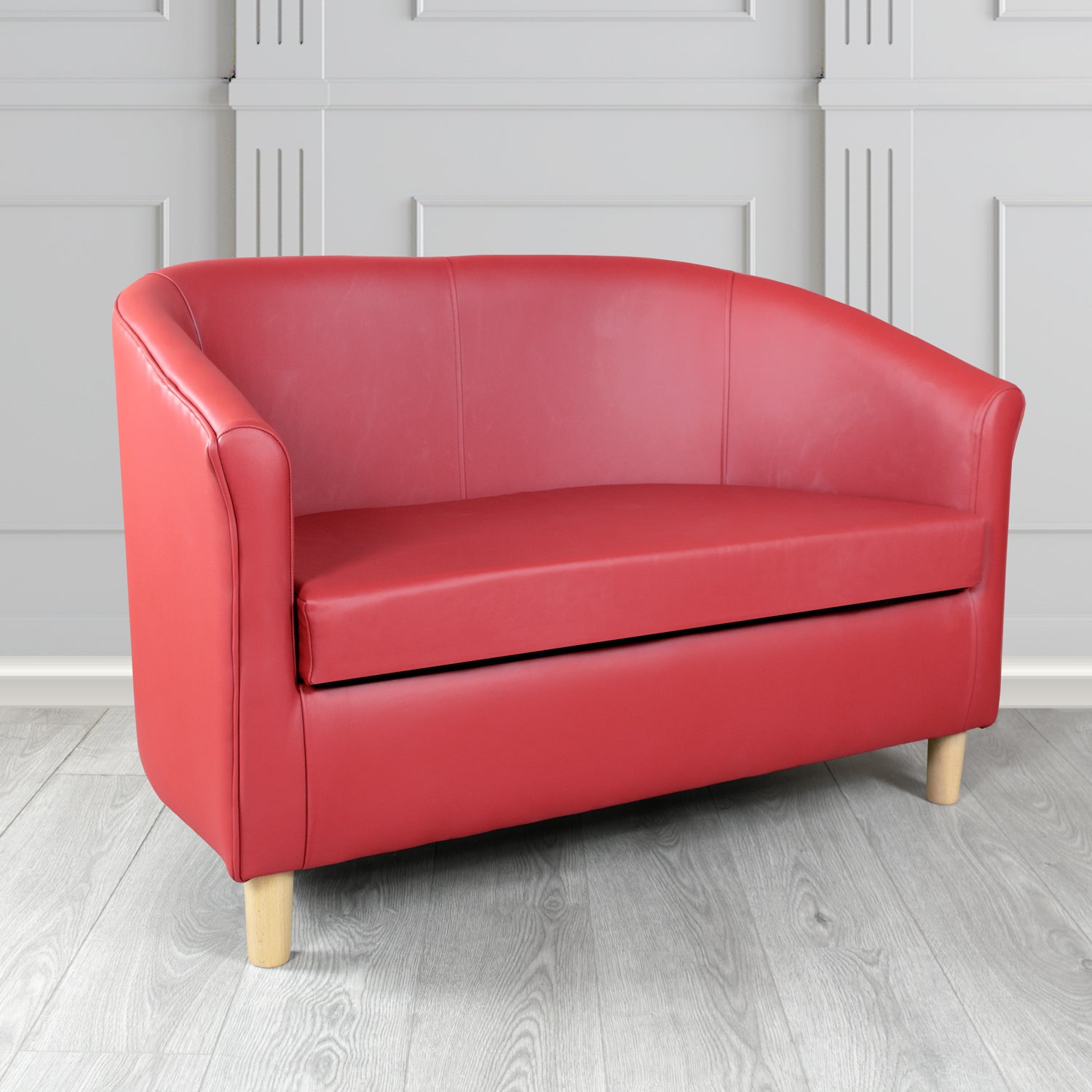 Tuscany Shelly Velvet Red Crib 5 Genuine Leather 2 Seater Tub Sofa - The Tub Chair Shop