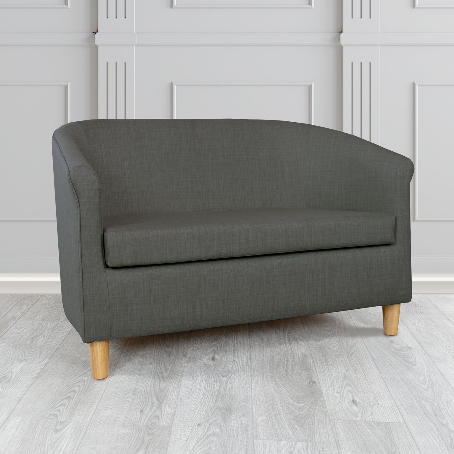 Tuscany Charles Charcoal Plain Linen Fabric 2 Seater Tub Sofa - The Tub Chair Shop