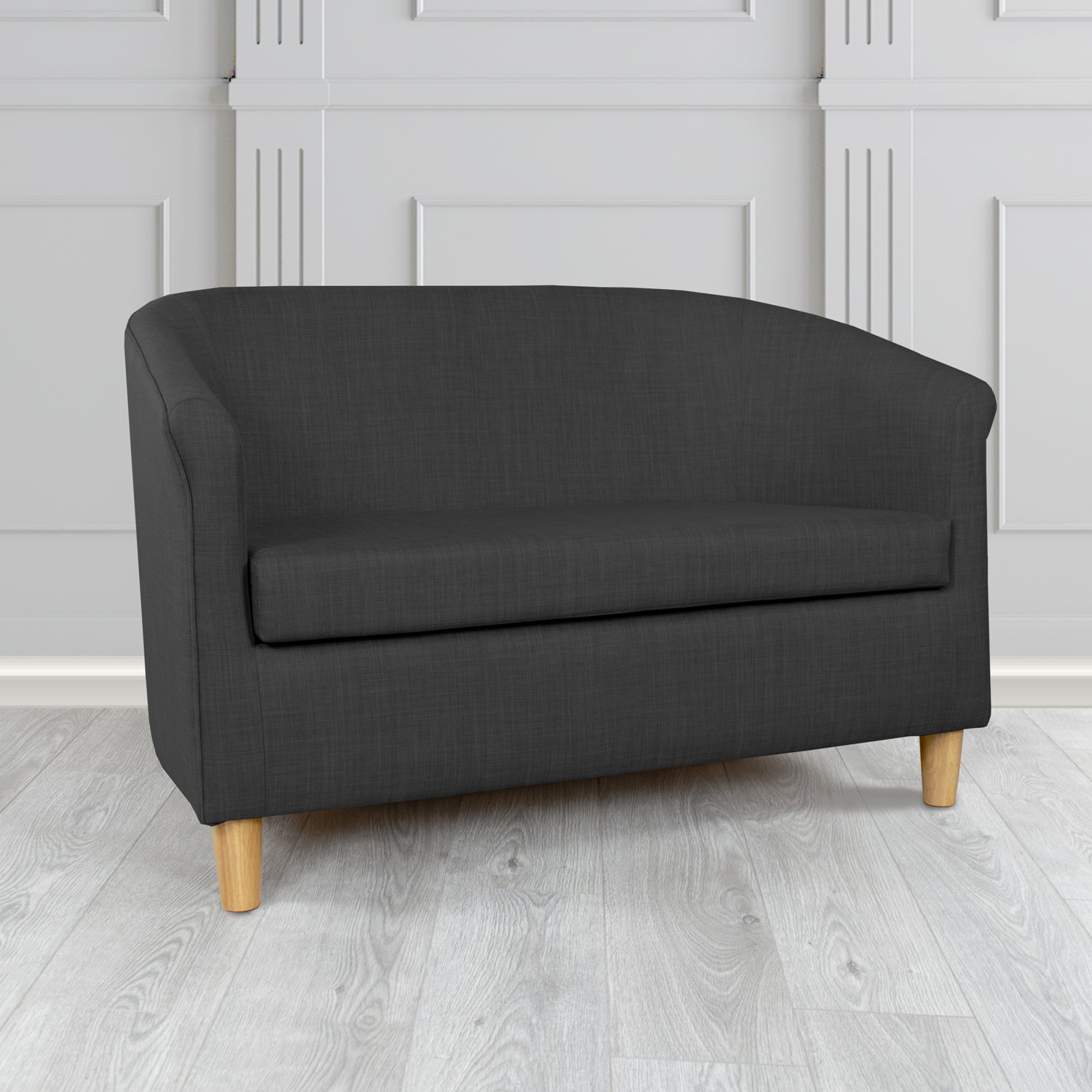 Tuscany Charles Ebony Plain Linen Fabric 2 Seater Tub Sofa - The Tub Chair Shop