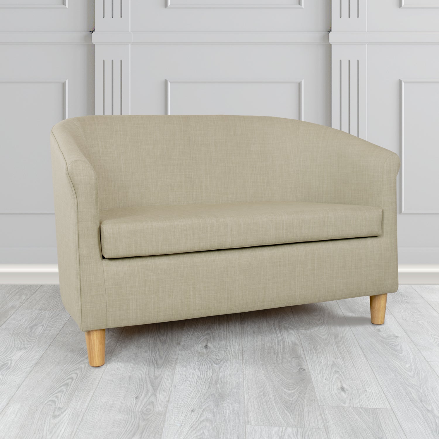 Tuscany Charles Fudge Plain Linen Fabric 2 Seater Tub Sofa - The Tub Chair Shop