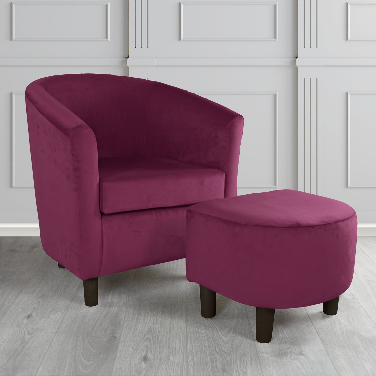 Tuscany Monaco Amethyst Plush Velvet Plain Fabric Tub Chair with Footstool Set (6592003538986)