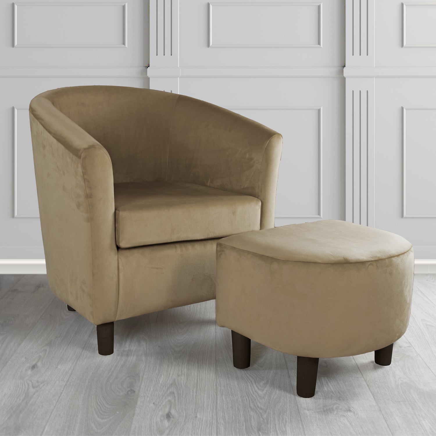 Tuscany Monaco Biscuit Plush Velvet Plain Fabric Tub Chair with Footstool Set (6592007307306)