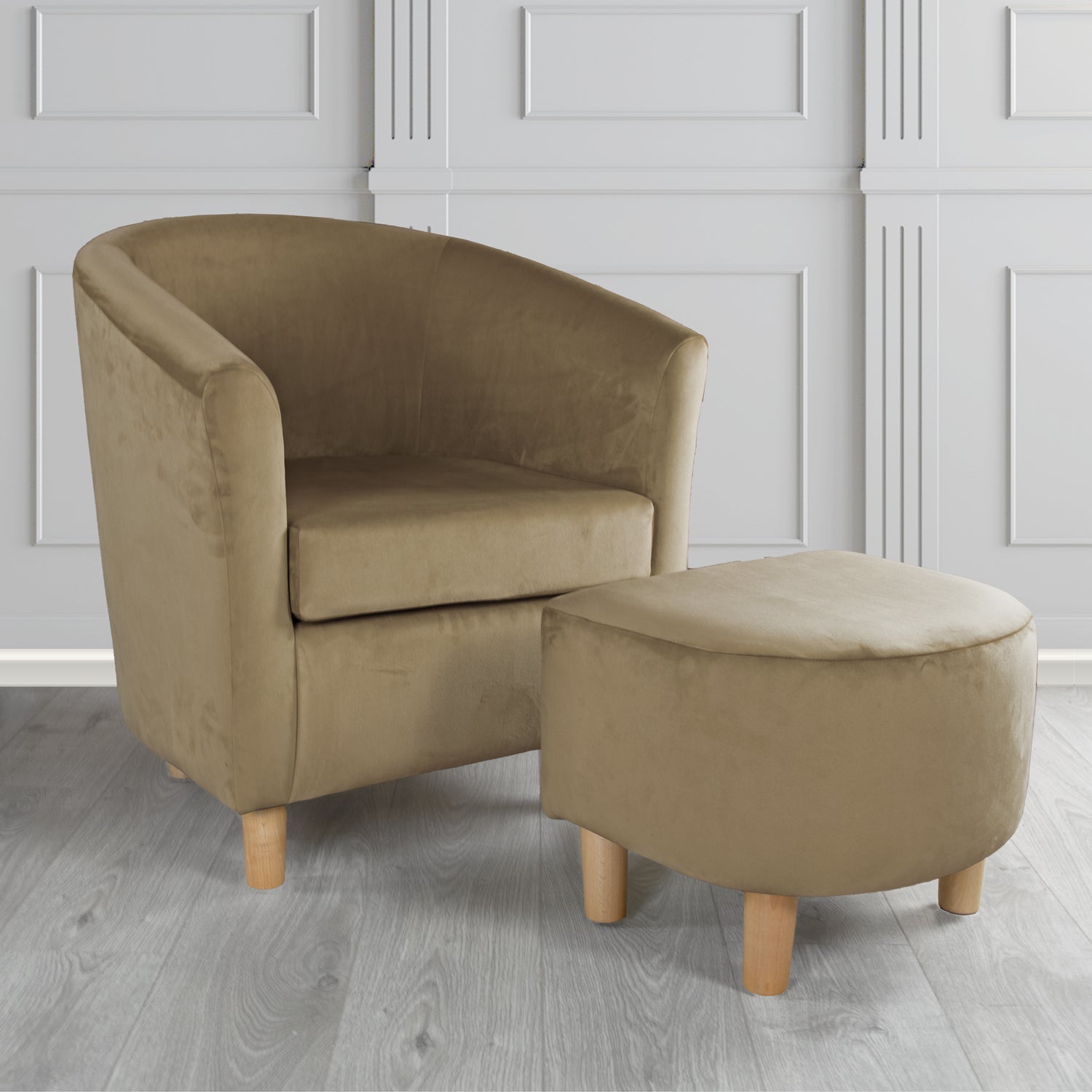 Tuscany Monaco Biscuit Plush Velvet Plain Fabric Tub Chair with Footstool Set (6592007307306)