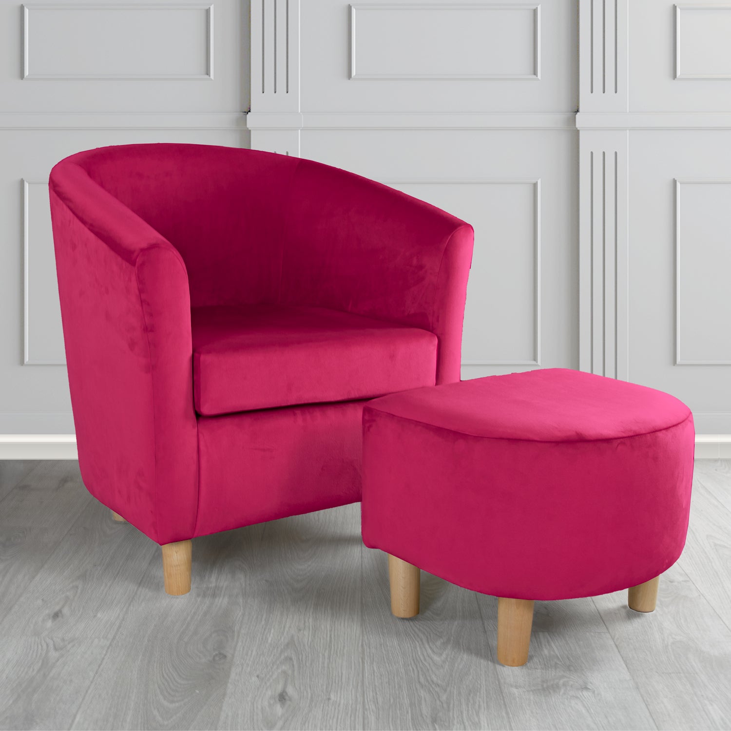 Tuscany Monaco Boysenberry Plush Velvet Plain Fabric Tub Chair with Footstool Set (6592009764906)