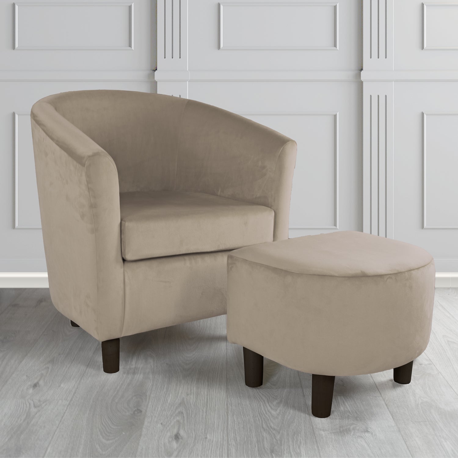 Tuscany Monaco Cedar Plush Velvet Plain Fabric Tub Chair with Footstool Set (6592010190890)