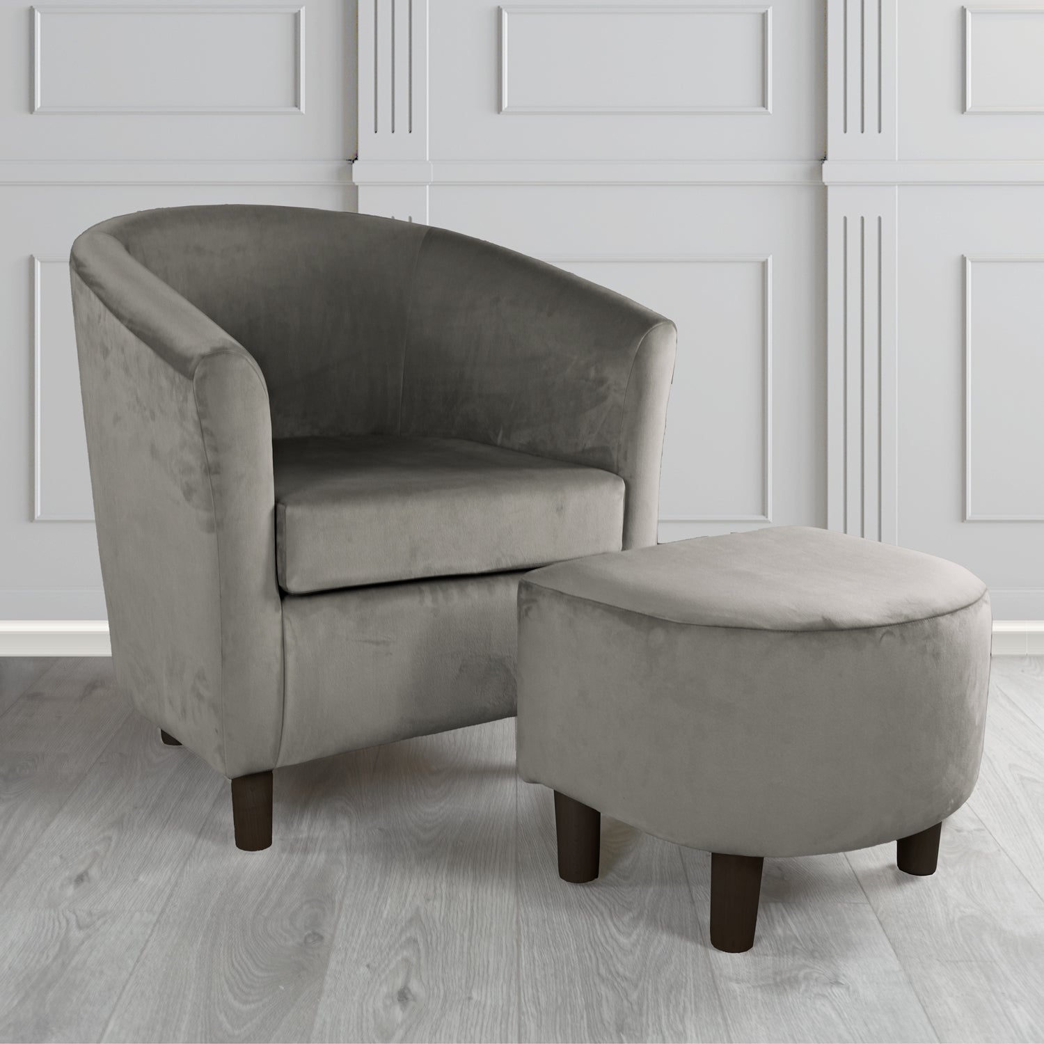 Tuscany Monaco Charcoal Plush Velvet Plain Fabric Tub Chair with Footstool Set (6592010387498)