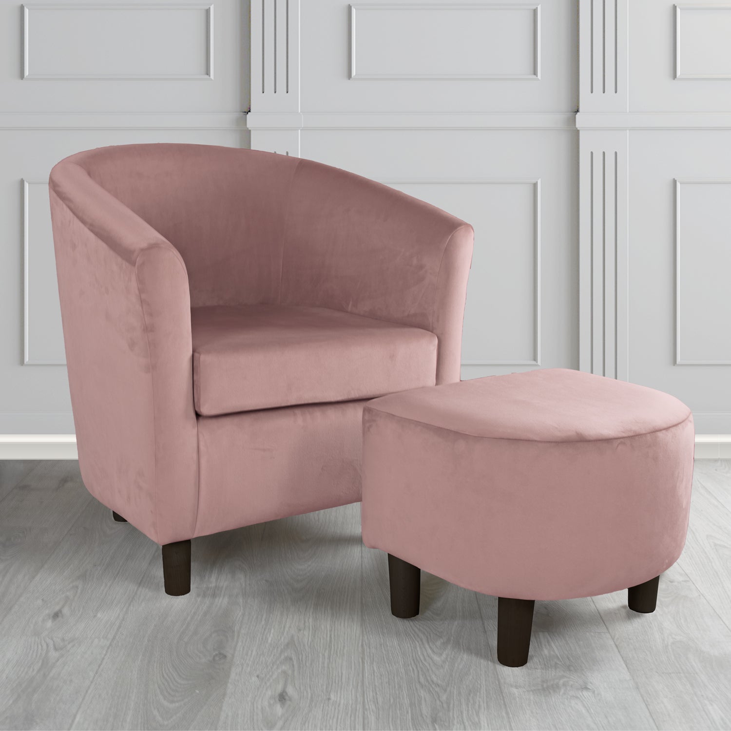 Tuscany Monaco Heather Plush Velvet Plain Fabric Tub Chair with Footstool Set (6592017170474)