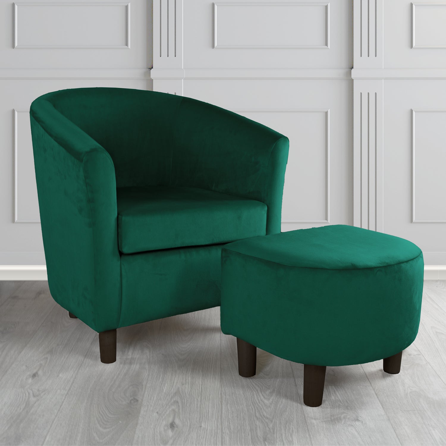 Tuscany Monaco Jasper Plush Velvet Plain Fabric Tub Chair with Footstool Set (6592018513962)
