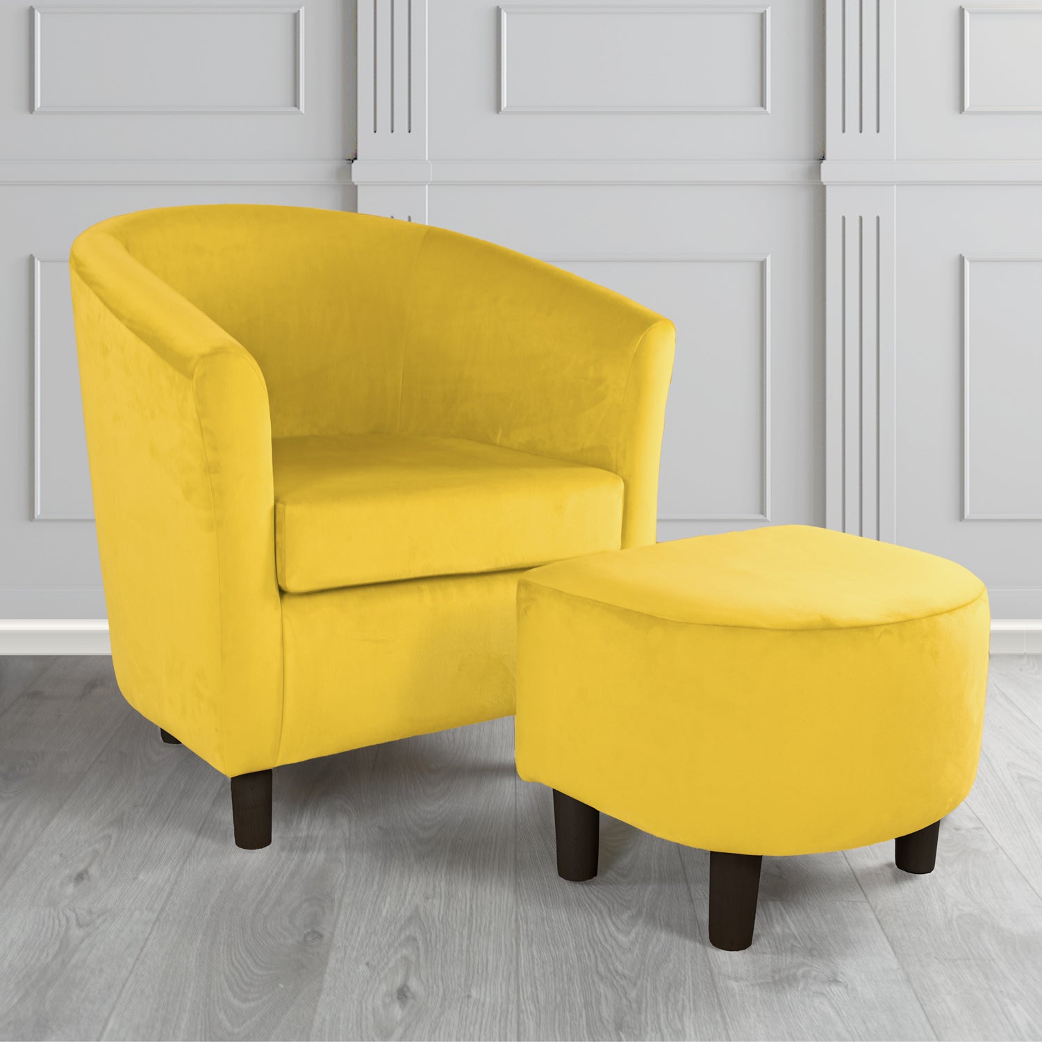 Tuscany Monaco Lemon Plush Velvet Plain Fabric Tub Chair with Footstool Set (6592020250666)