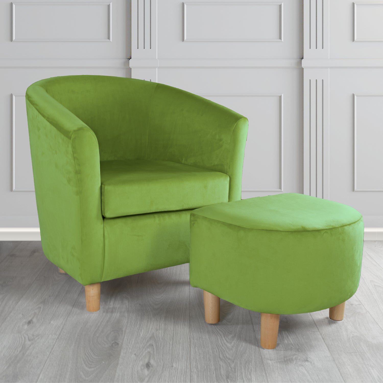 Tuscany Monaco Olive Plush Velvet Plain Fabric Tub Chair with Footstool Set (6592020578346)