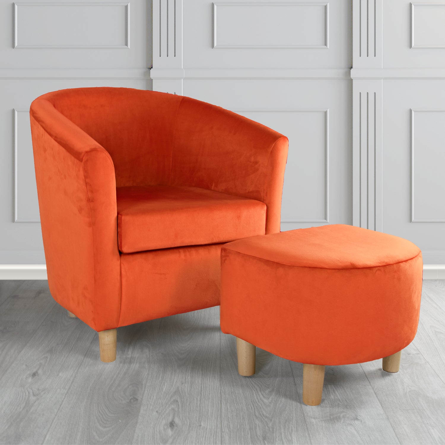 Tuscany Monaco Pumpkin Plush Velvet Plain Fabric Tub Chair with Footstool Set (6592024576042)