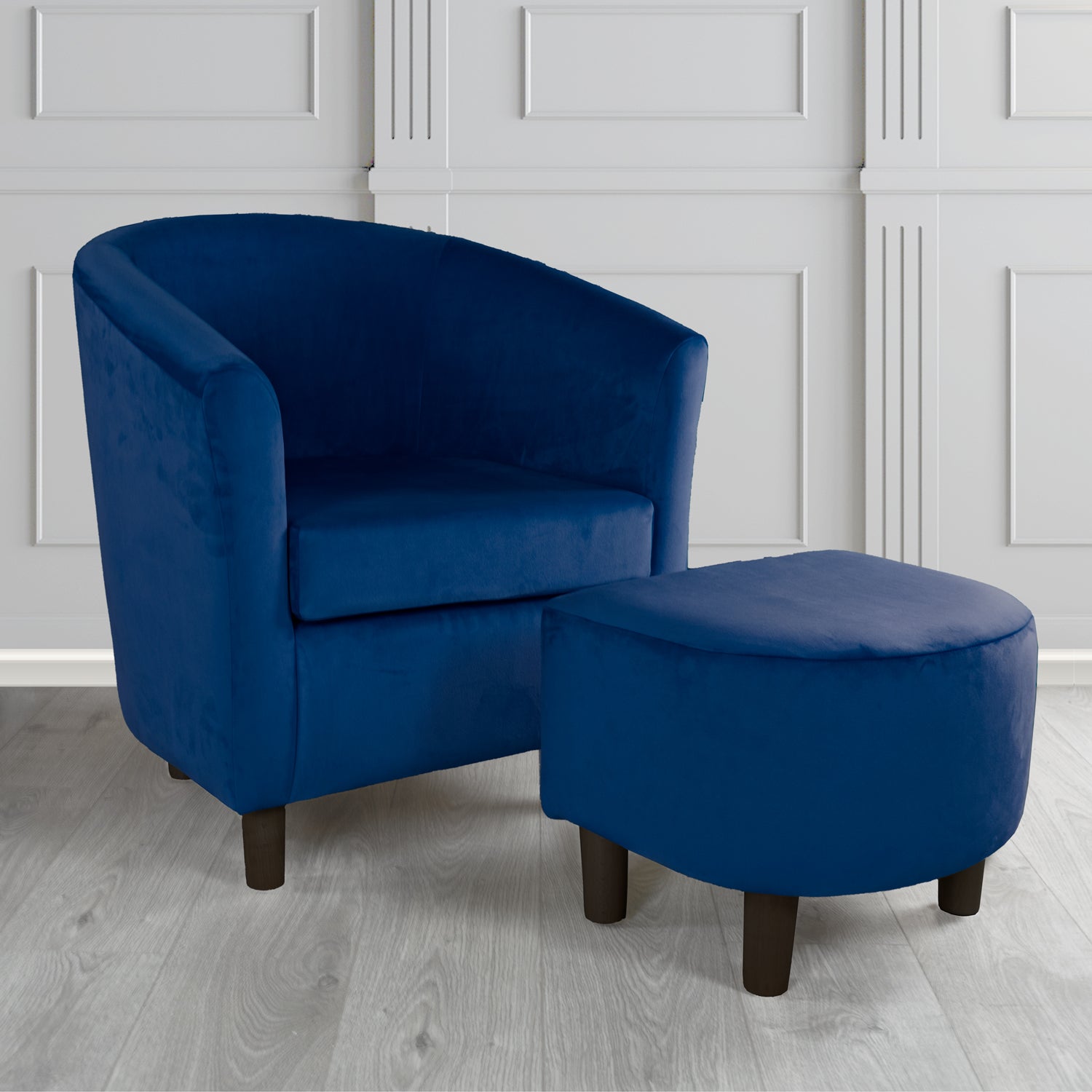 Tuscany Monaco Royal Plush Velvet Plain Fabric Tub Chair with Footstool Set (6592032178218)