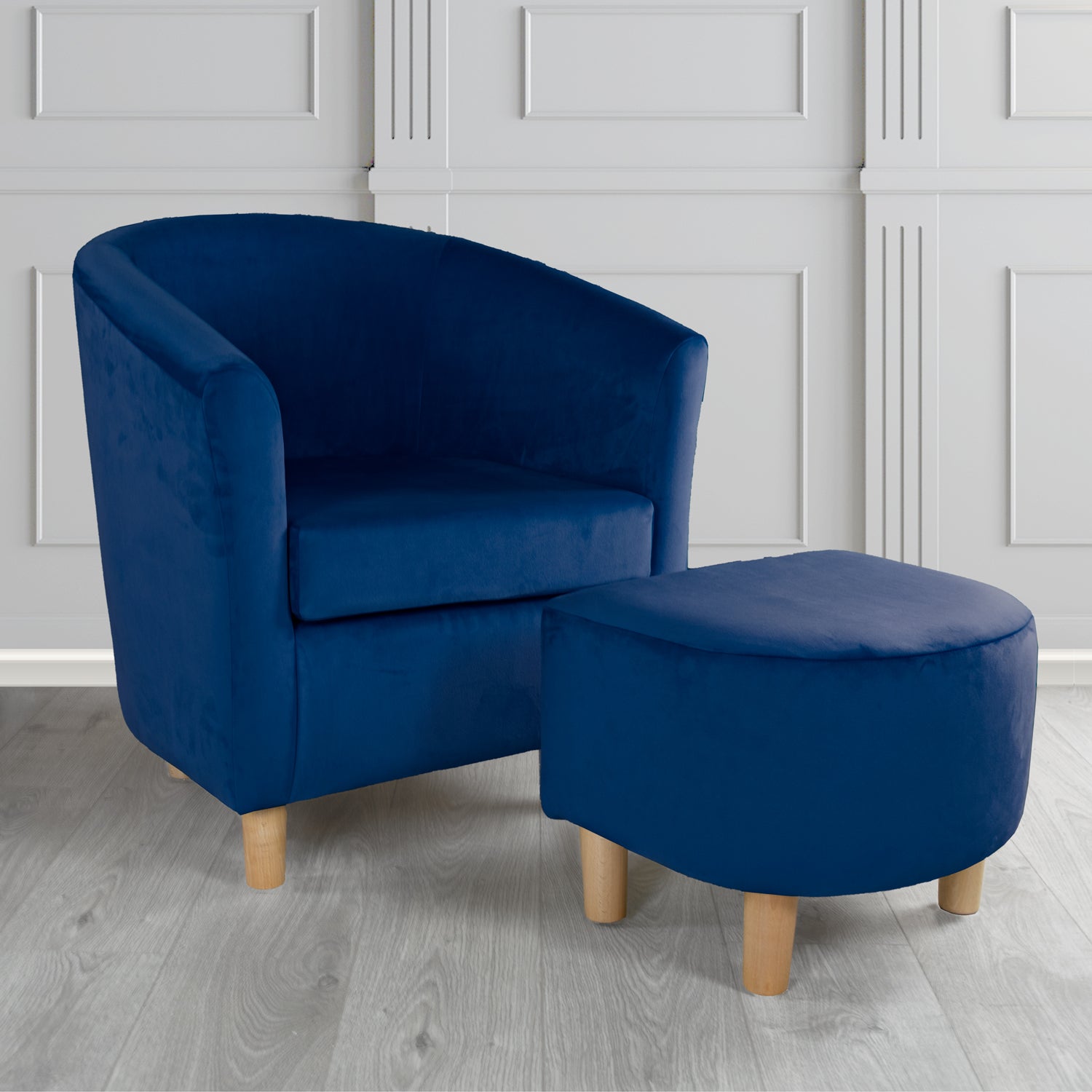 Tuscany Monaco Royal Plush Velvet Plain Fabric Tub Chair with Footstool Set (6592032178218)