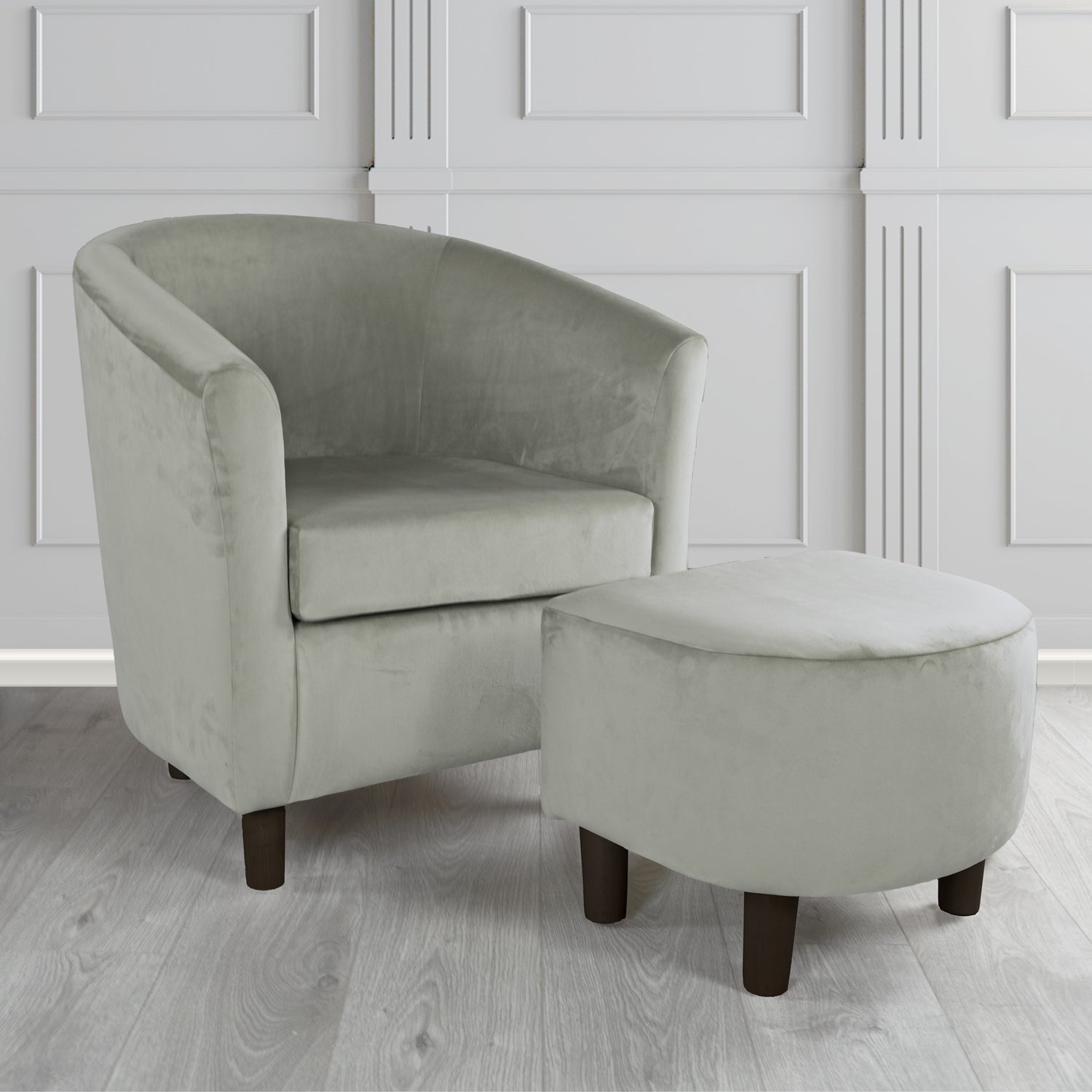 Tuscany Monaco Silver Plush Velvet Plain Fabric Tub Chair with Footstool Set (6592038207530)