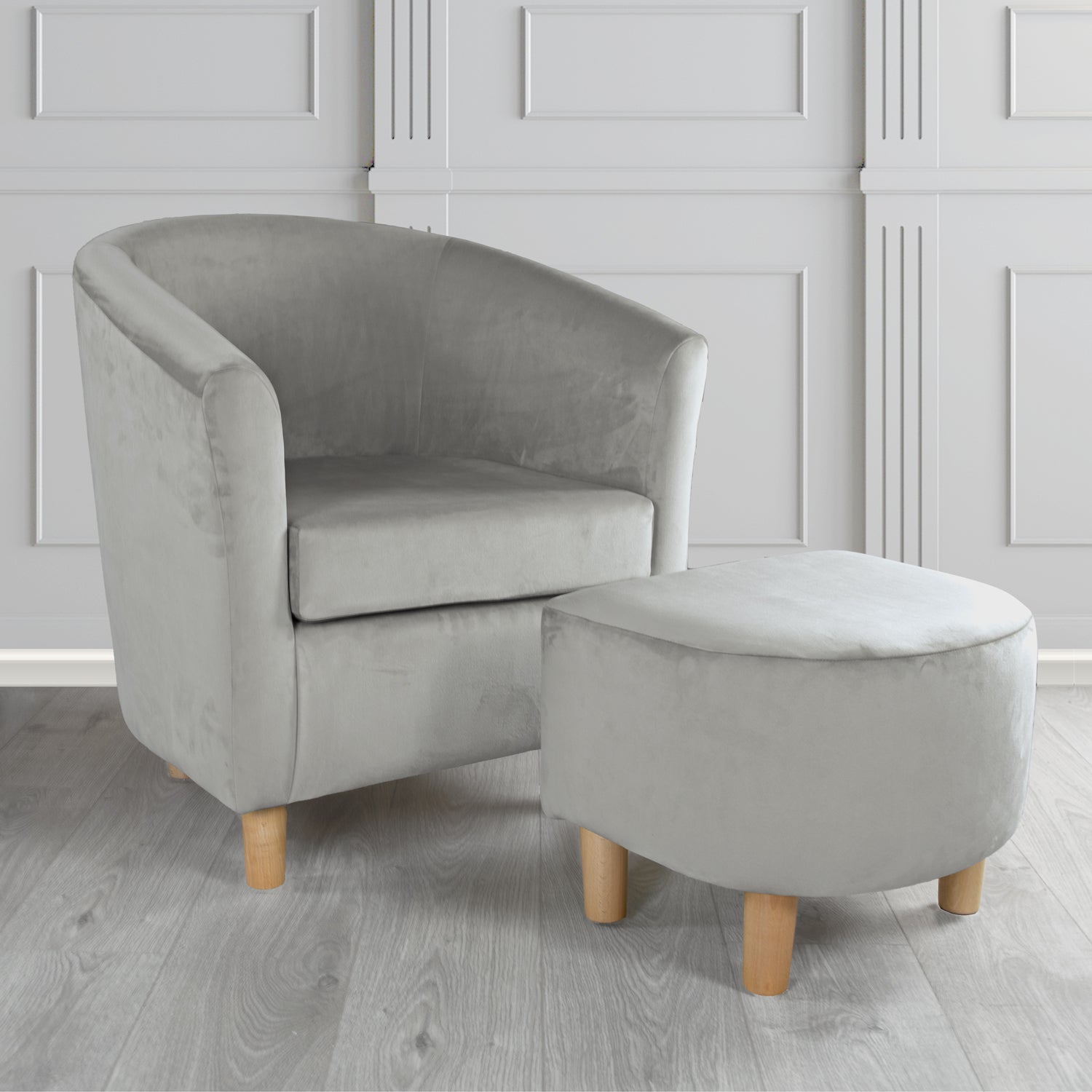 Tuscany Monaco Steel Plush Velvet Plain Fabric Tub Chair with Footstool Set (6592049348650)