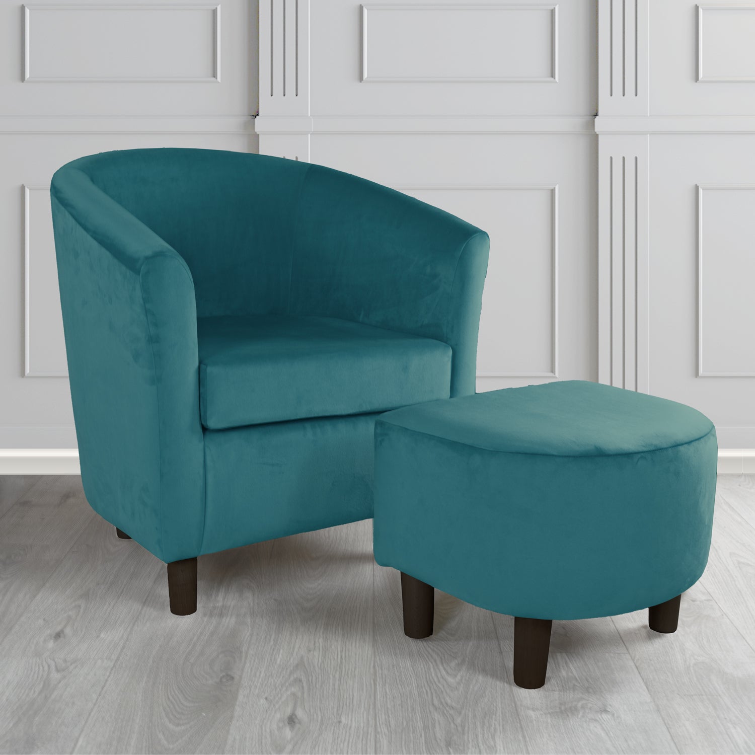 Tuscany Monaco Teal Plush Velvet Plain Fabric Tub Chair with Footstool Set (6592050331690)