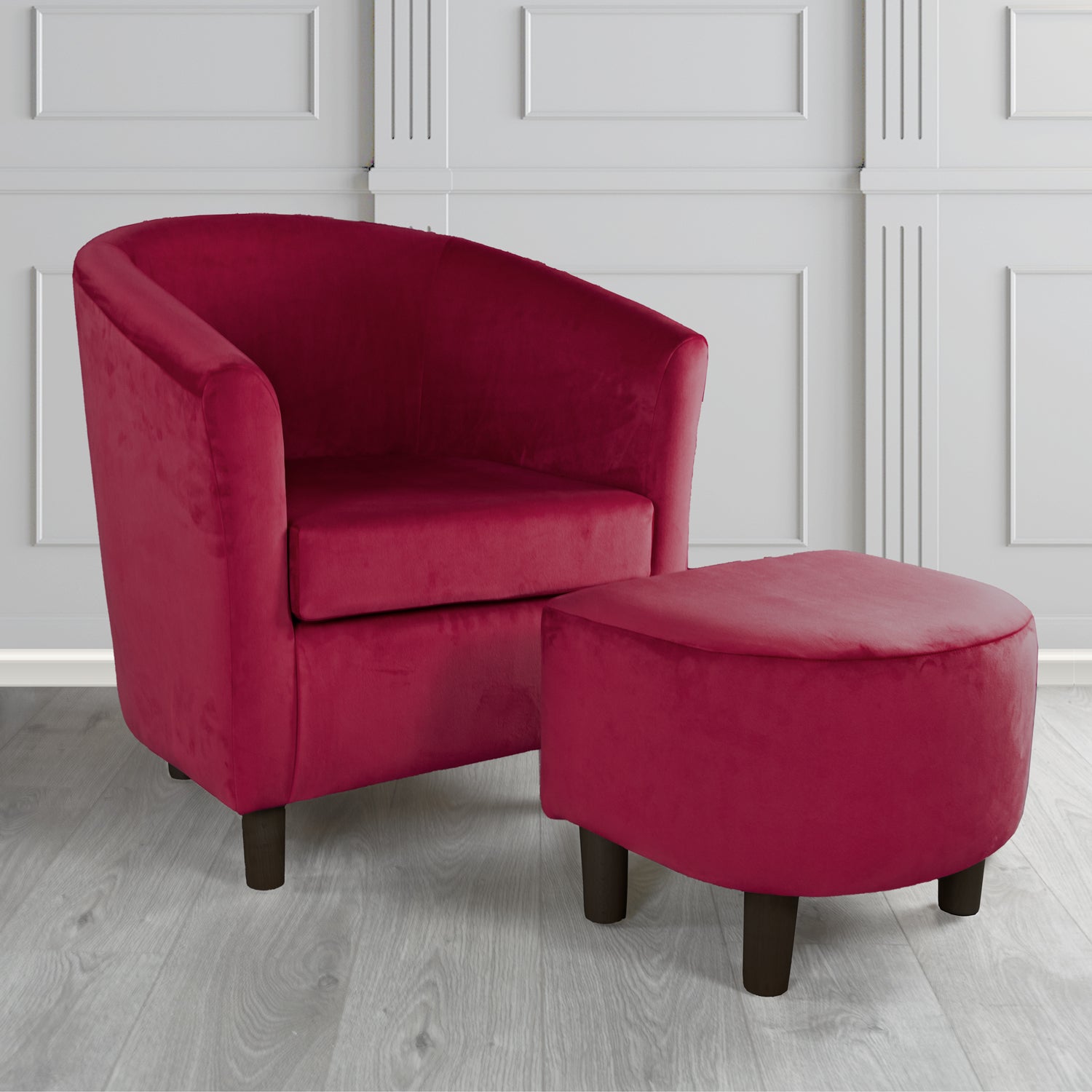 Tuscany Monaco Wine Plush Velvet Plain Fabric Tub Chair with Footstool Set (6592050495530)