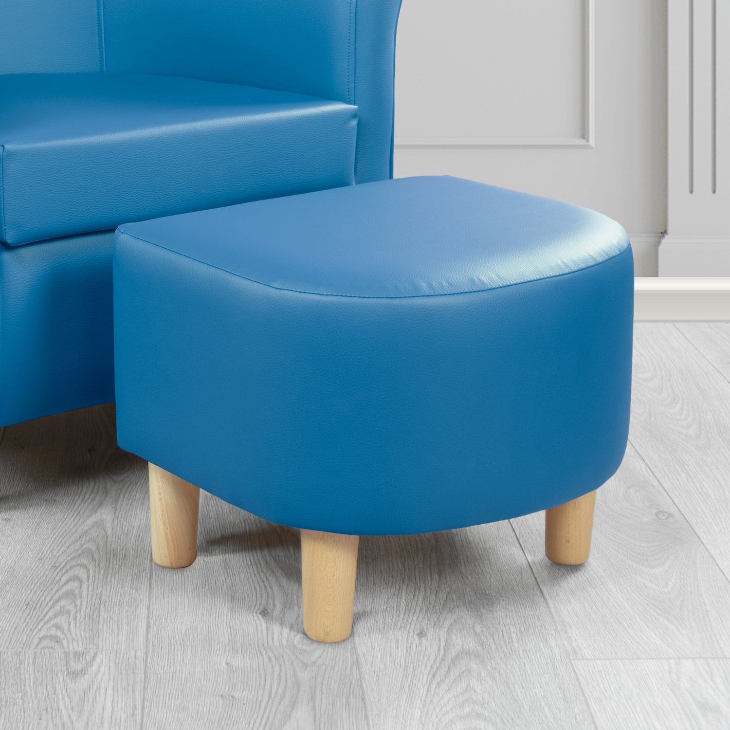 Tuscany Blue Faux Leather Footstool (6541216153642)