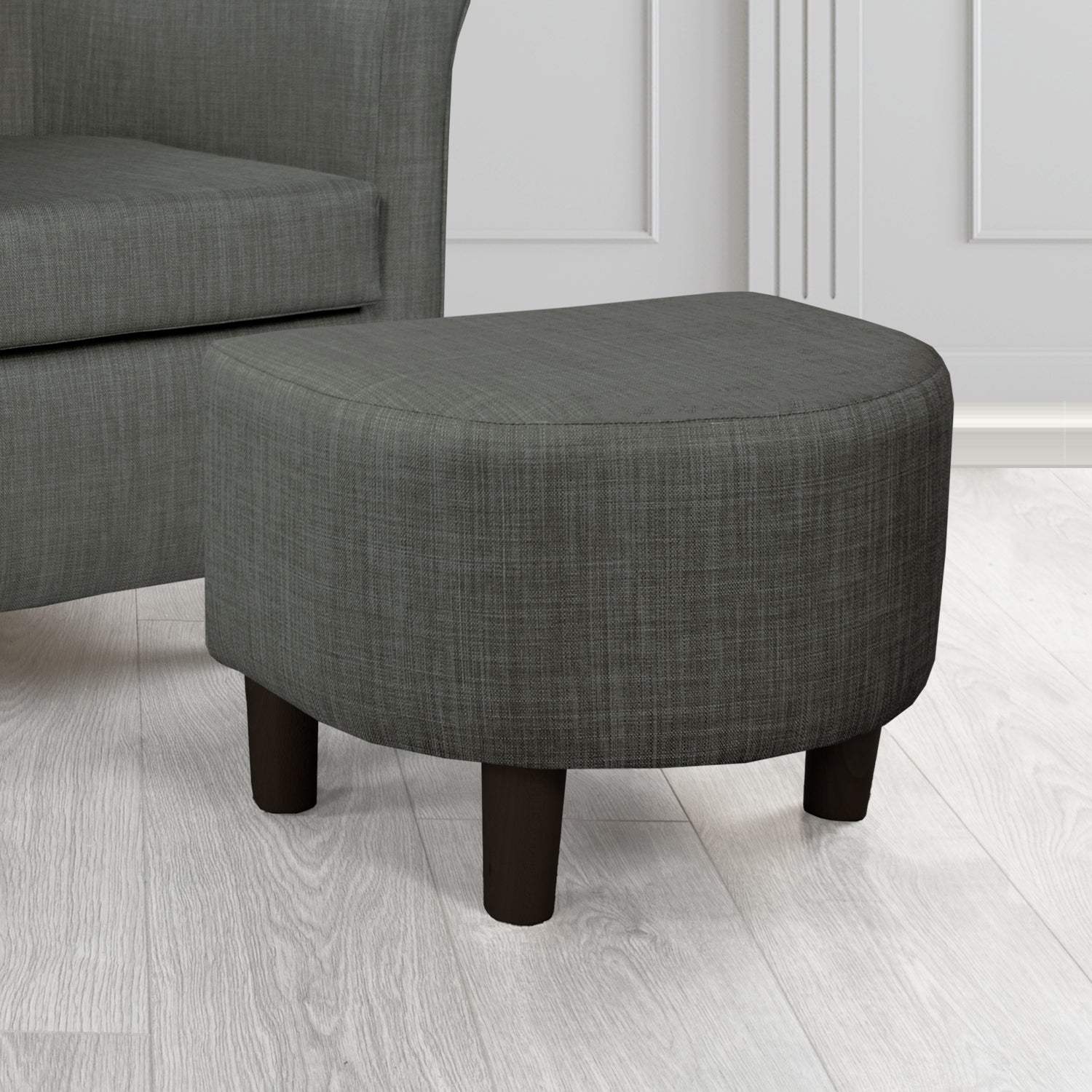 Tuscany Charles Charcoal Plain Linen Fabric Footstool