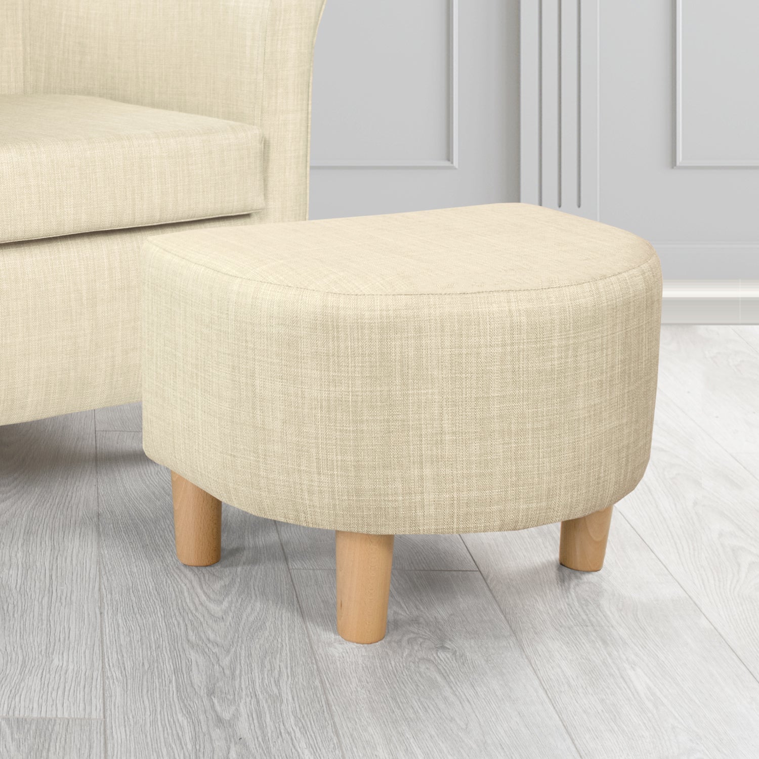 Tuscany Charles Cream Plain Linen Fabric Footstool - The Tub Chair Shop