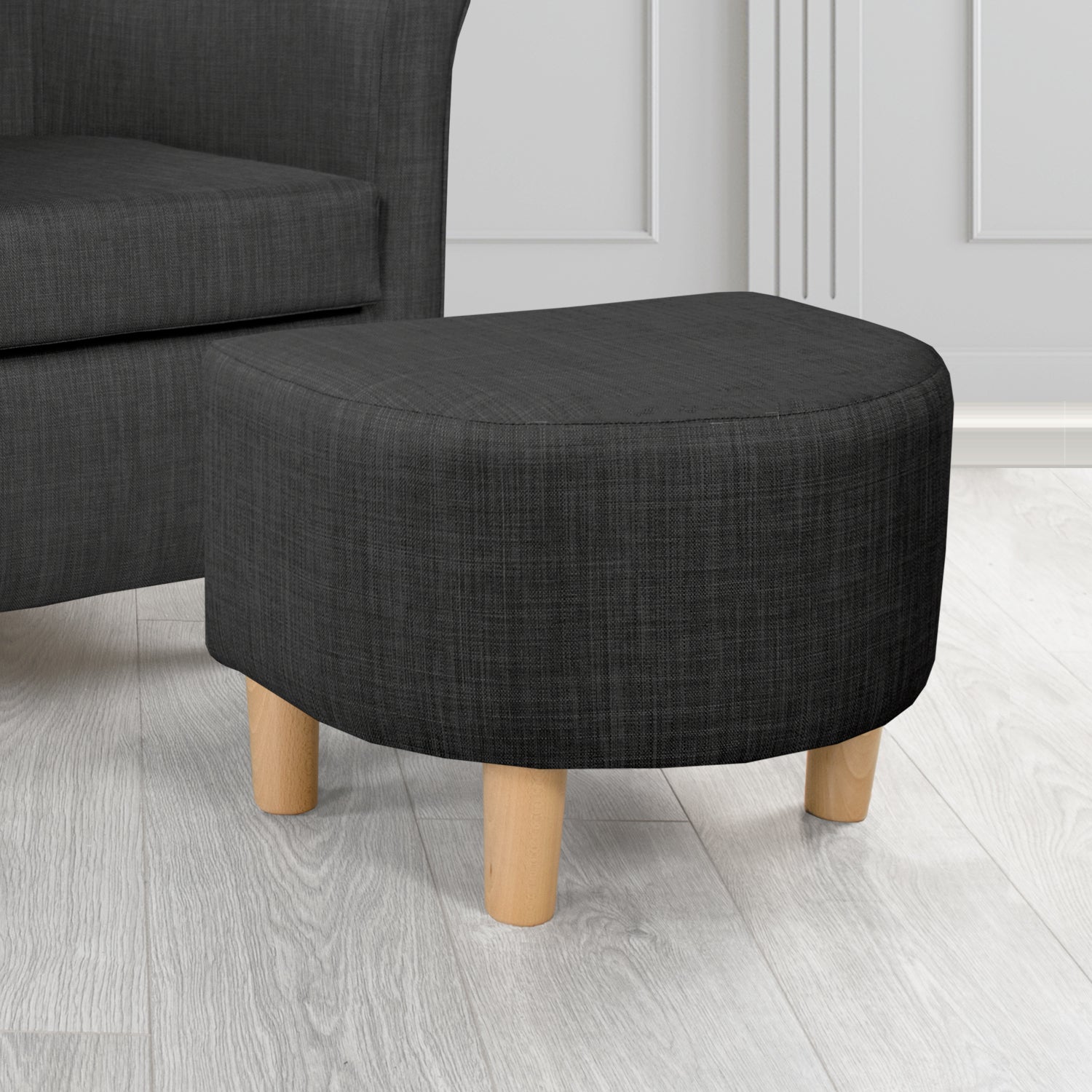 Tuscany Charles Ebony Plain Linen Fabric Footstool - The Tub Chair Shop