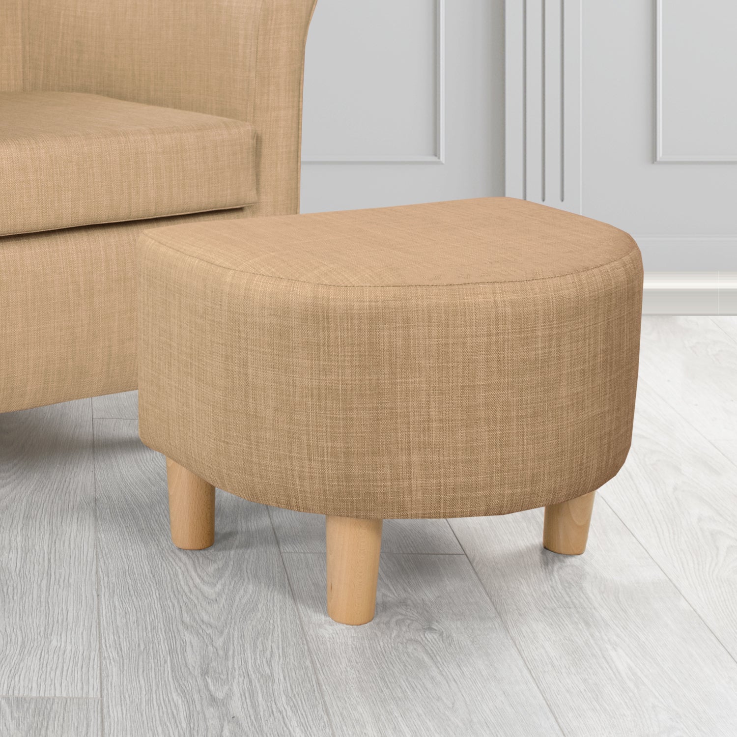 Tuscany Charles Honey Plain Linen Fabric Footstool - The Tub Chair Shop