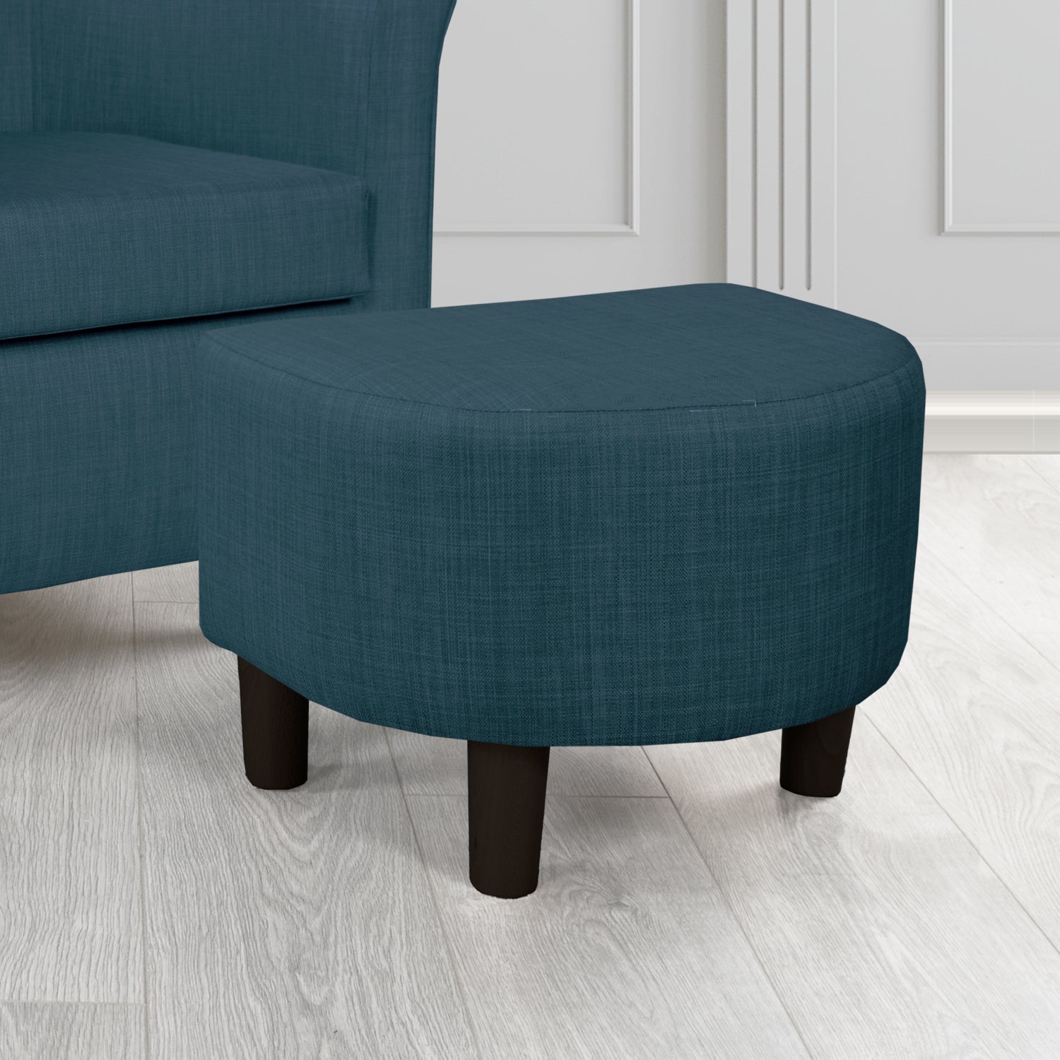 Tuscany Charles Midnight Plain Linen Fabric Footstool - The Tub Chair Shop