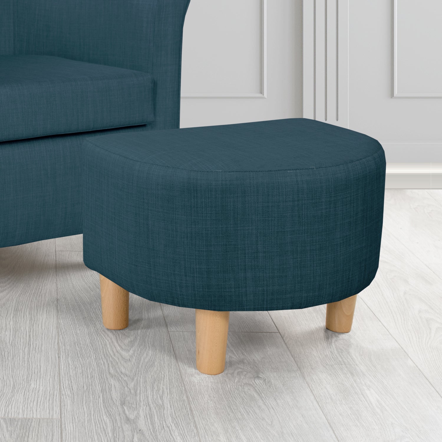 Tuscany Charles Midnight Plain Linen Fabric Footstool - The Tub Chair Shop