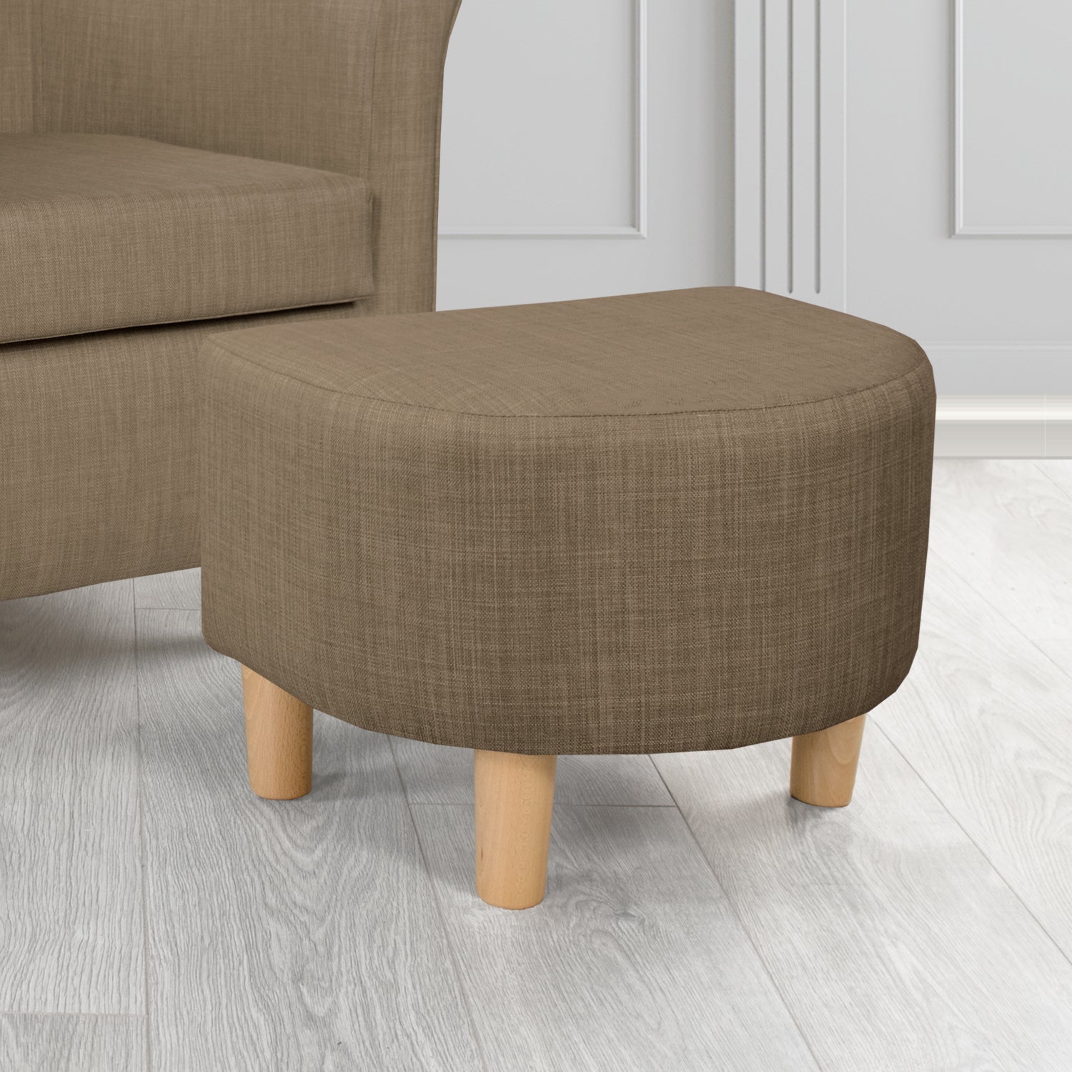 Tuscany Charles Nutmeg Plain Linen Fabric Footstool - The Tub Chair Shop