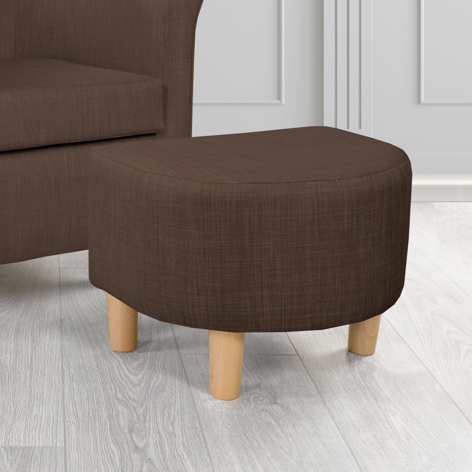 Tuscany Charles Sandalwood Plain Linen Fabric Footstool - The Tub Chair Shop