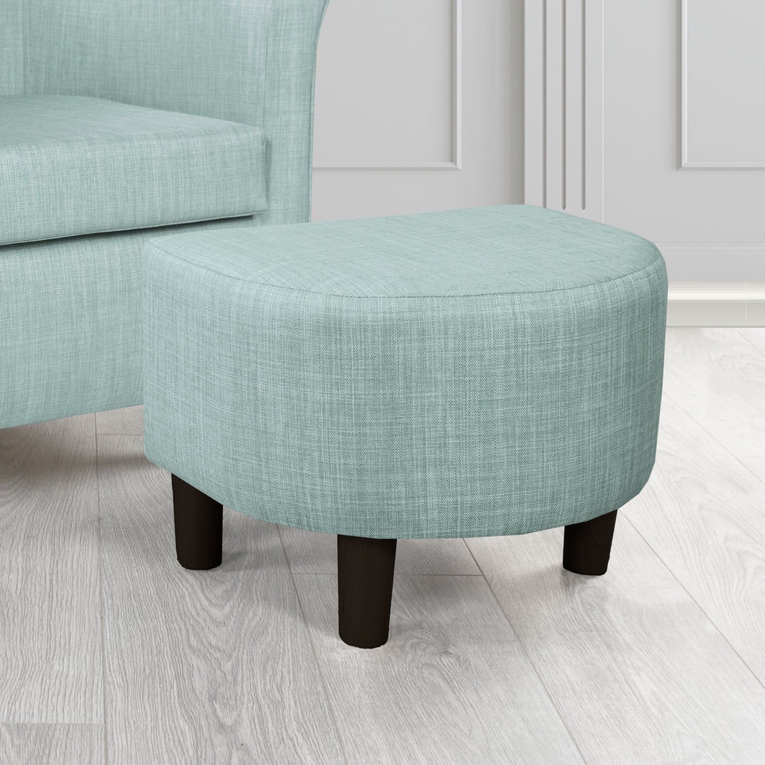 Tuscany Charles Sky Plain Linen Fabric Footstool - The Tub Chair Shop