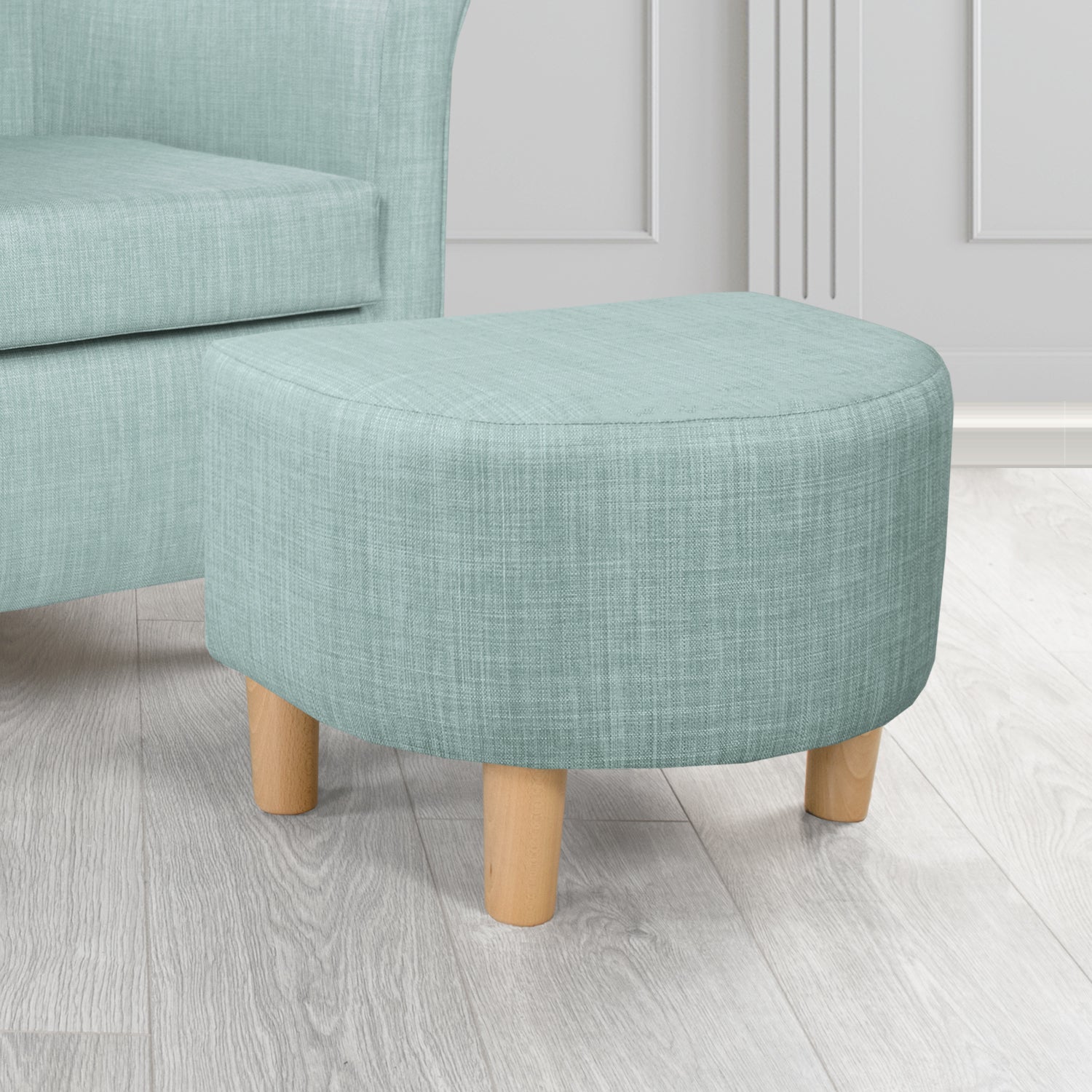 Tuscany Charles Sky Plain Linen Fabric Footstool - The Tub Chair Shop