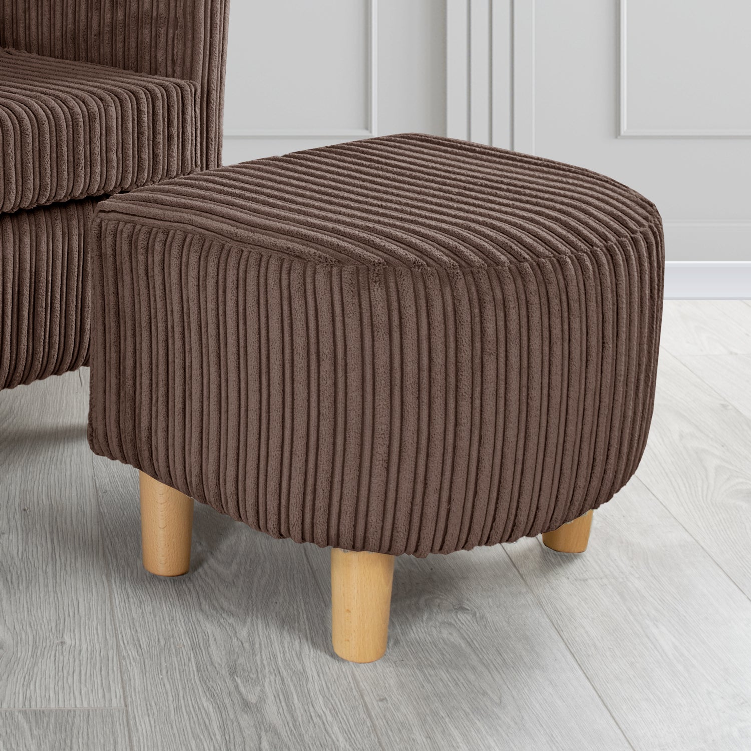 Tuscany Conway Chocolate Plain Textured Fabric Footstool (6587012349994)