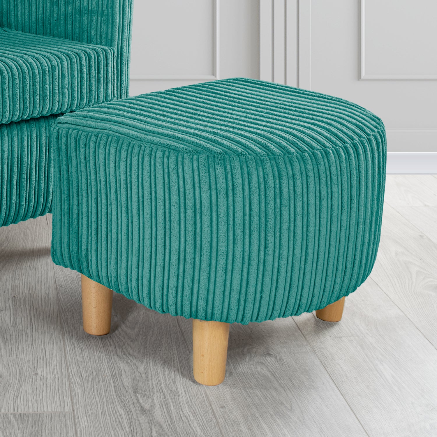 Tuscany Conway Teal Plain Textured Fabric Footstool (6587028045866)