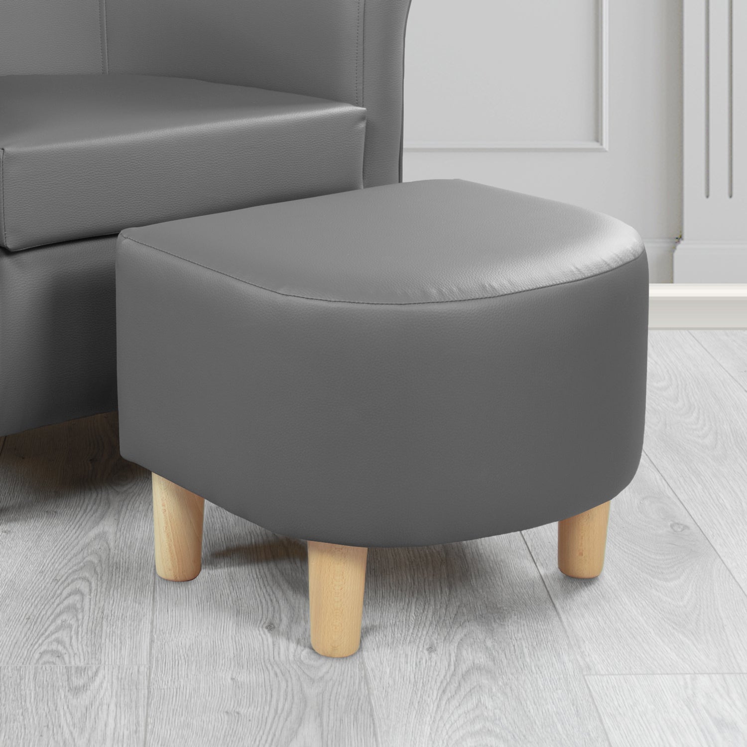 Tuscany Grey Faux Leather Footstool (6541235257386)