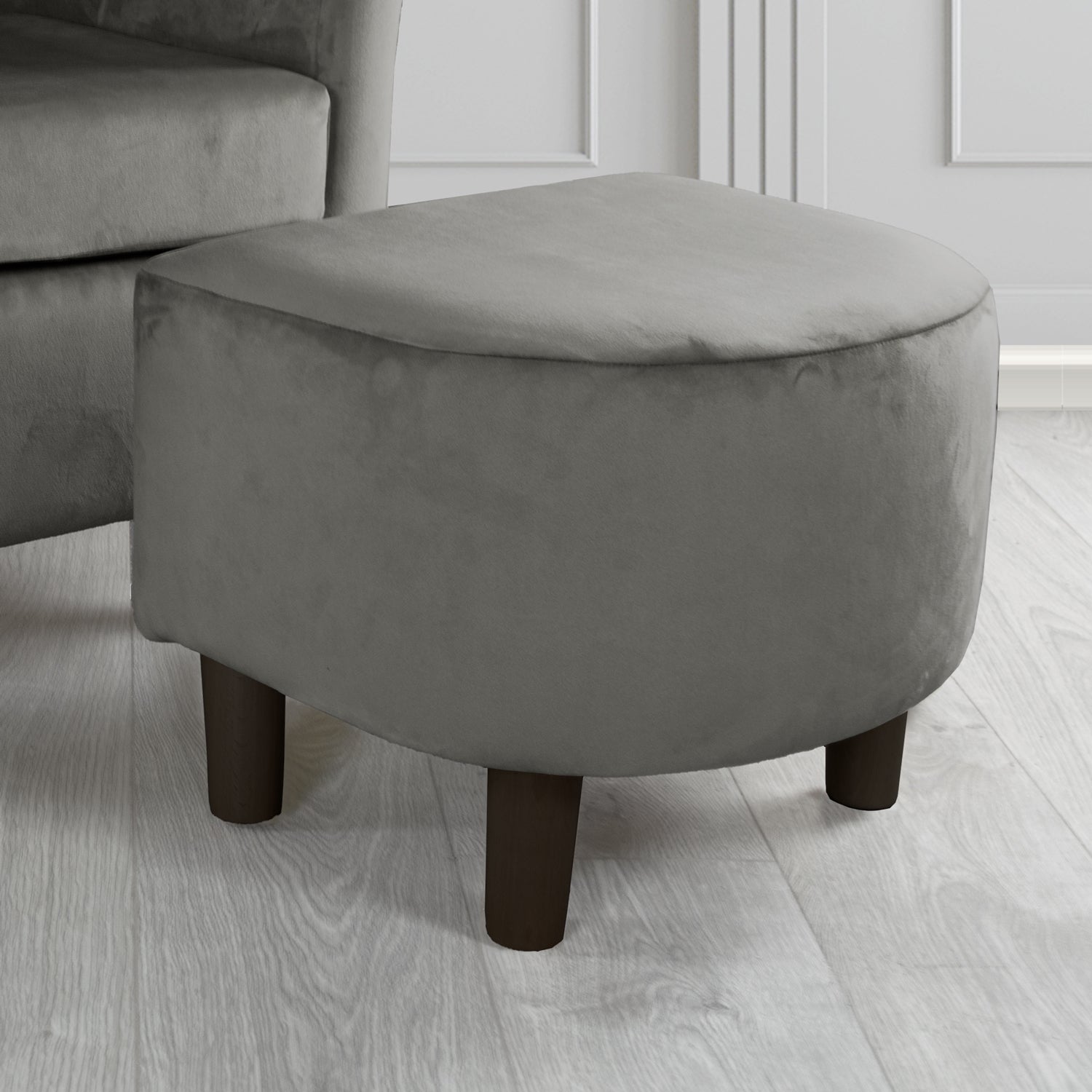 Tuscany Monaco Grey Plush Velvet Fabric Footstool (6594124152874)