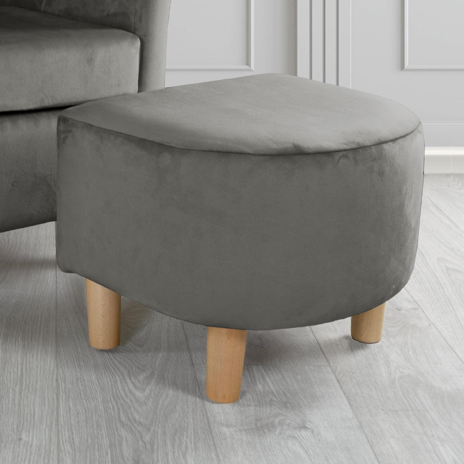 Tuscany Monaco Grey Plush Velvet Fabric Footstool (6594124152874)