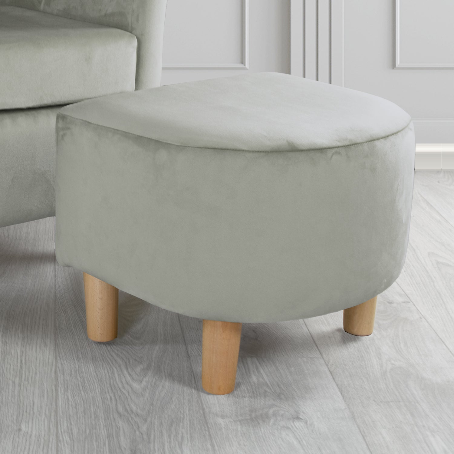 Tuscany Monaco Silver Plush Velvet Fabric Footstool (6594142044202)