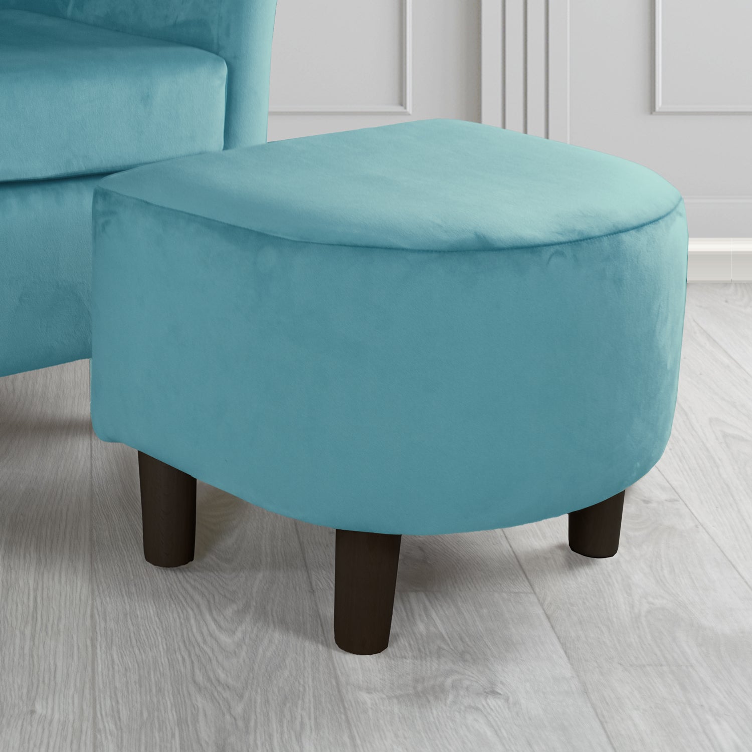 Tuscany Monaco Sky Plush Velvet Fabric Footstool (6594142240810)