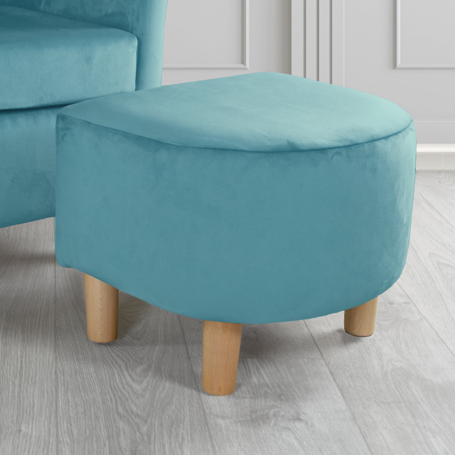 Tuscany Monaco Sky Plush Velvet Fabric Footstool (6594142240810)