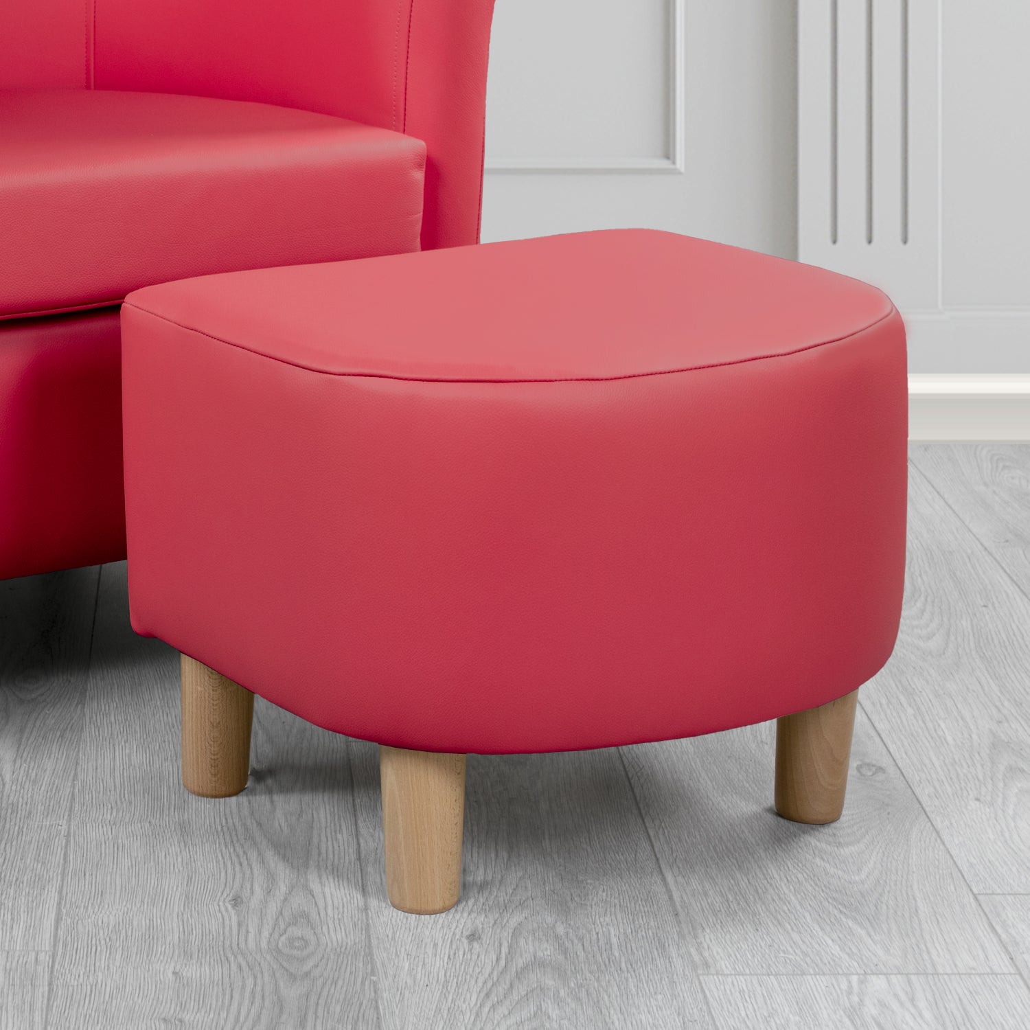 Tuscany Shelly Velvet Red Crib 5 Genuine Leather Footstool (4624801267754)