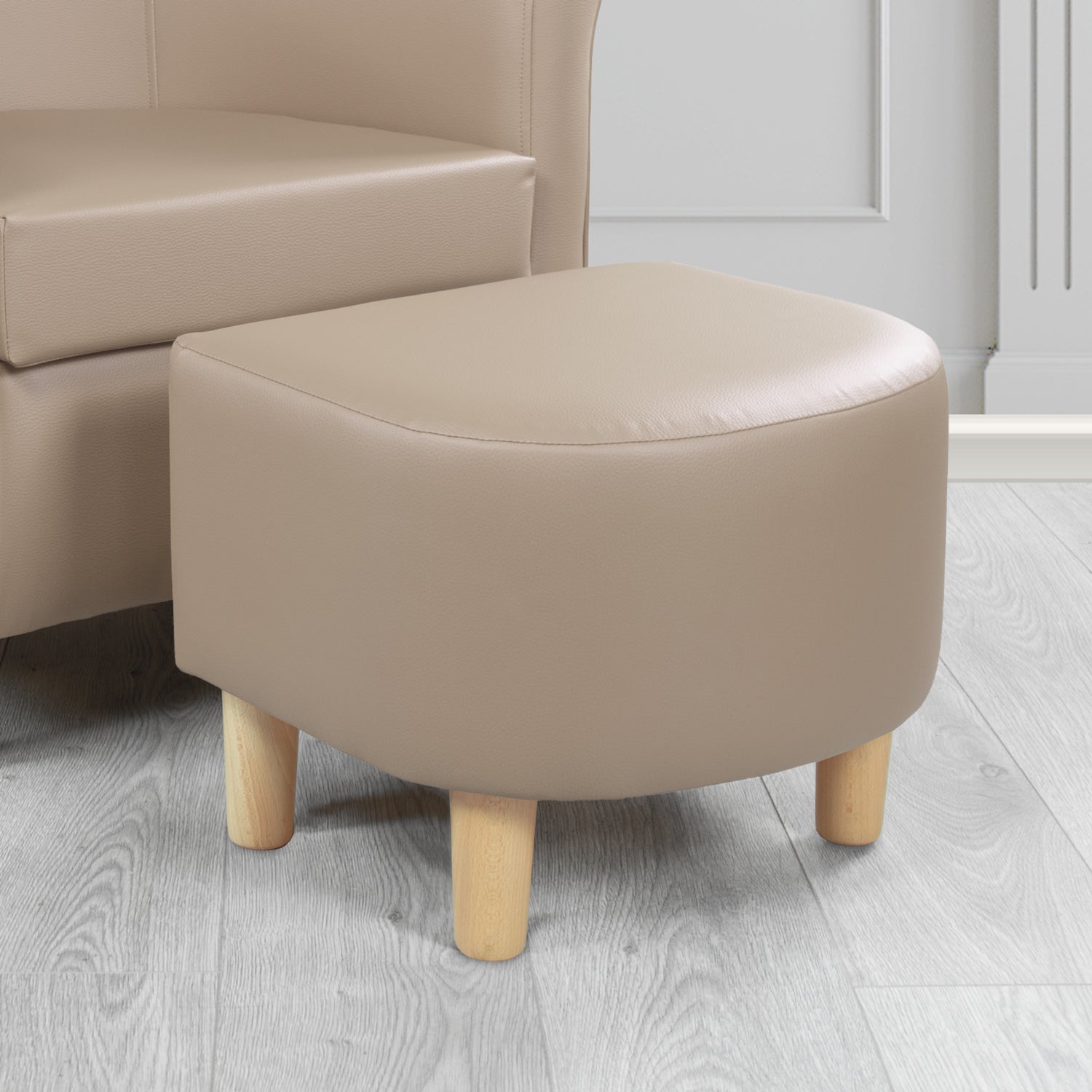 Tuscany Taupe Faux Leather Footstool (6541251837994)