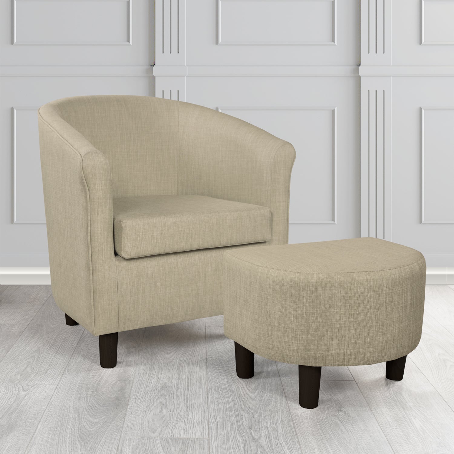 Tuscany Charles Fudge Linen Plain Fabric Tub Chair with Dee Footstool Set