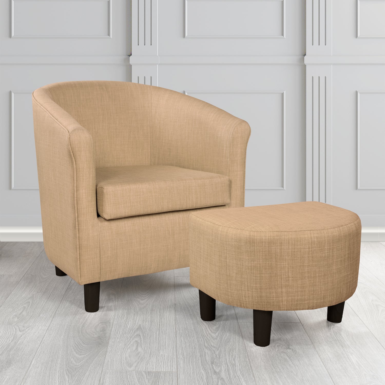 Tuscany Charles Honey Linen Plain Fabric Tub Chair with Dee Footstool Set - The Tub Chair Shop