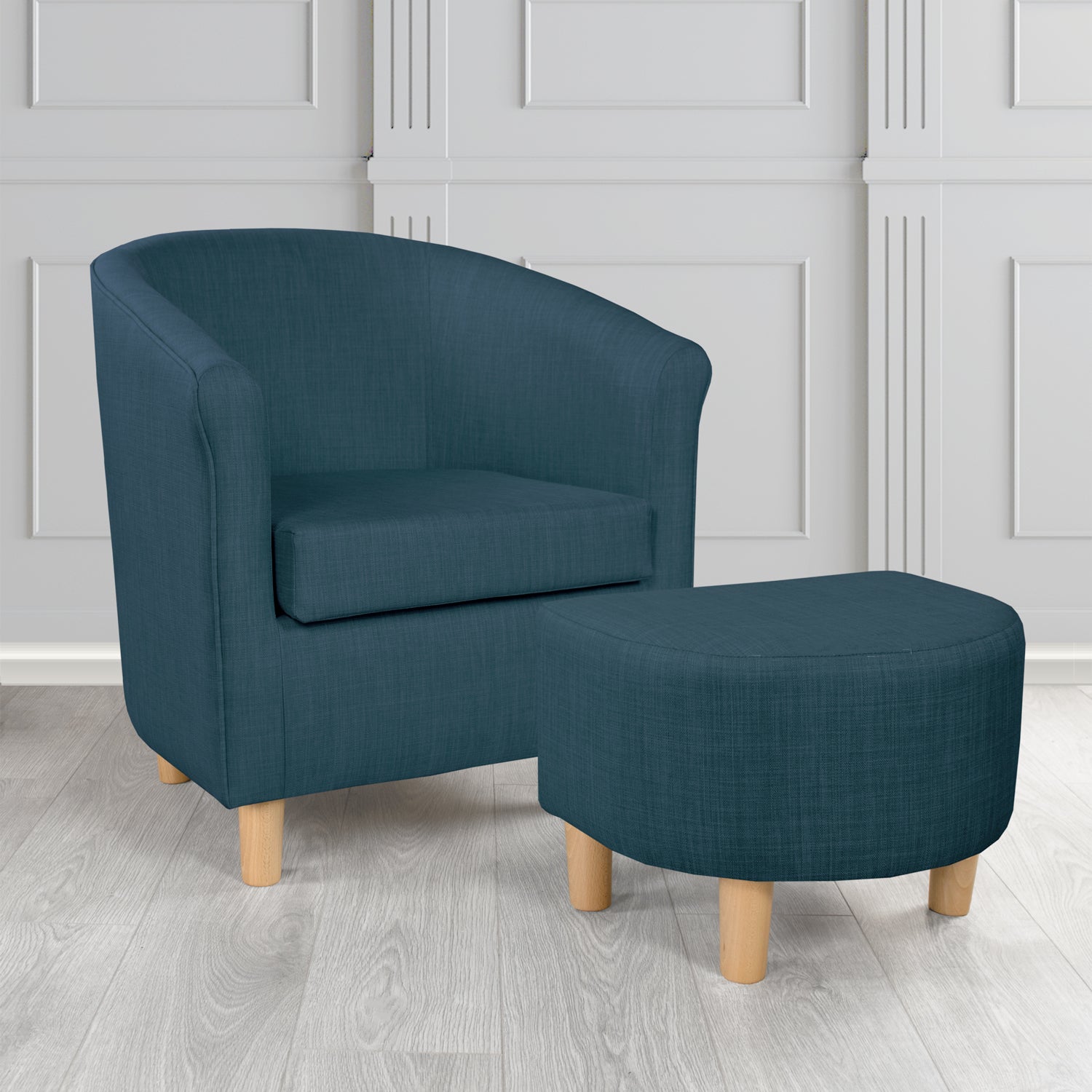 Tuscany Charles Midnight Linen Plain Fabric Tub Chair with Dee Footstool Set - The Tub Chair Shop