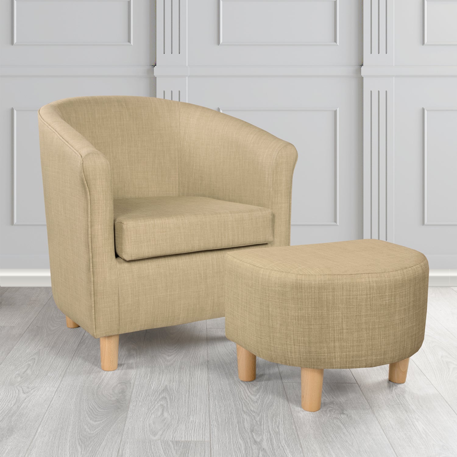 Tuscany Charles Mink Linen Plain Fabric Tub Chair with Dee Footstool Set