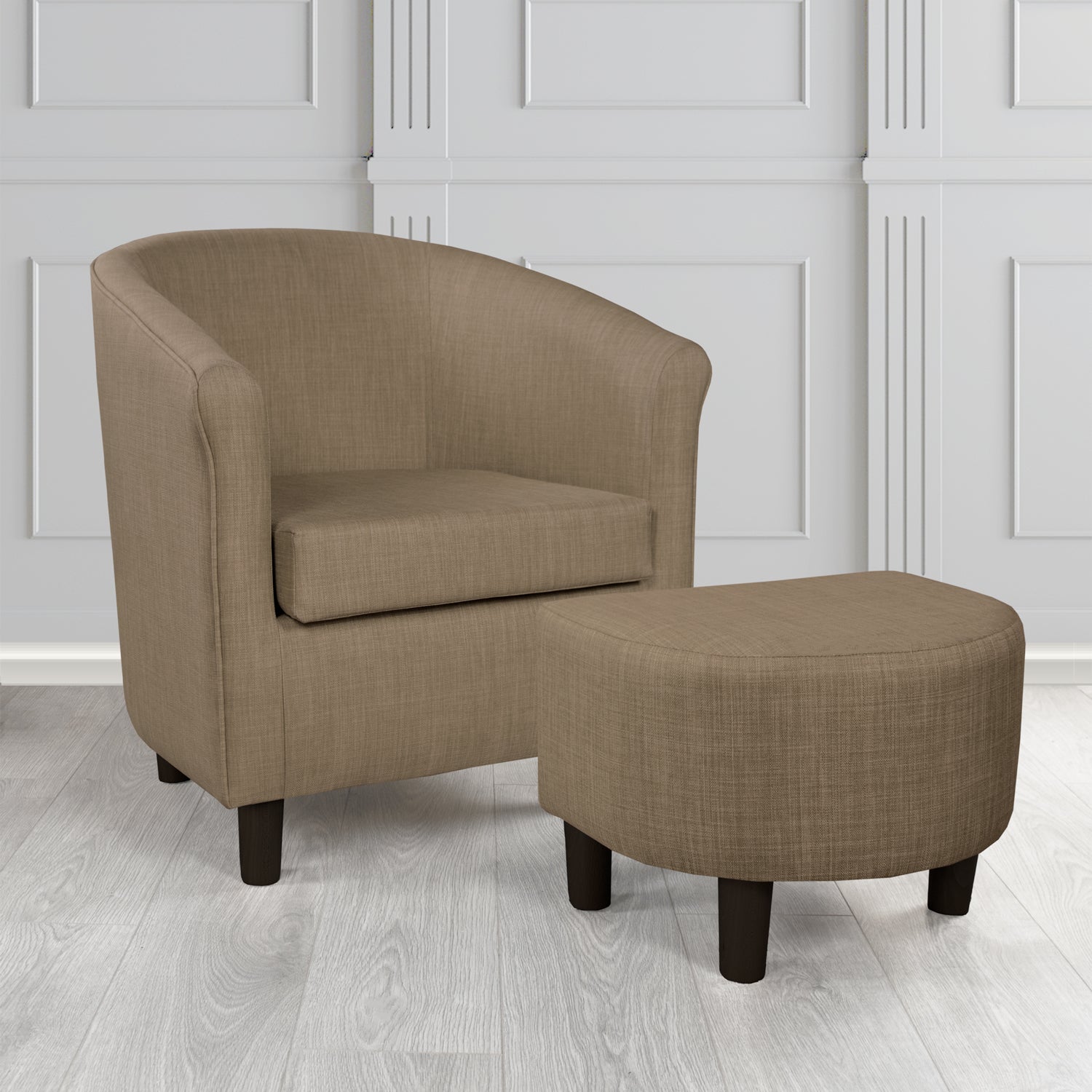 Tuscany Charles Nutmeg Linen Plain Fabric Tub Chair with Dee Footstool Set