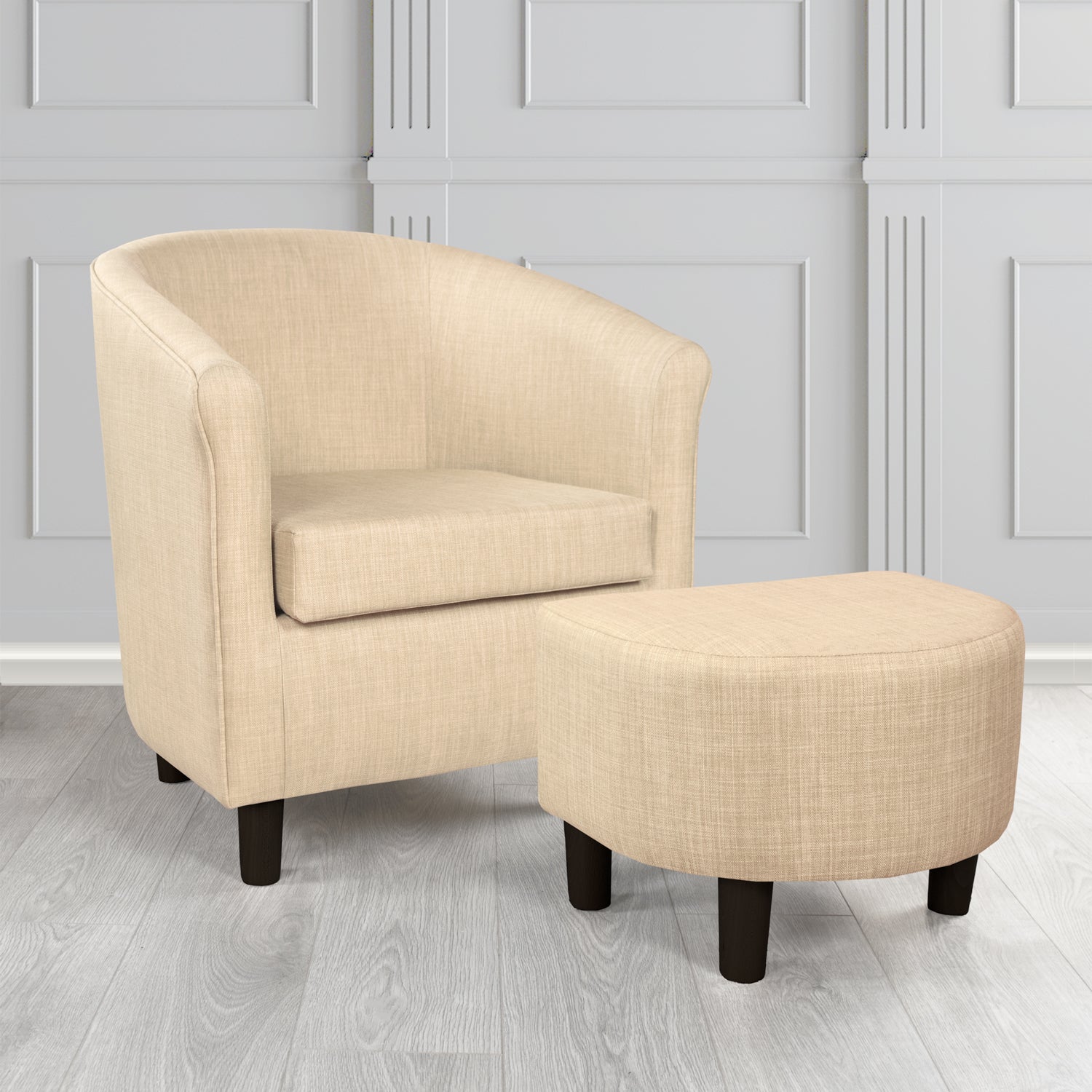 Tuscany Charles Pearl Linen Plain Fabric Tub Chair with Dee Footstool Set - The Tub Chair Shop
