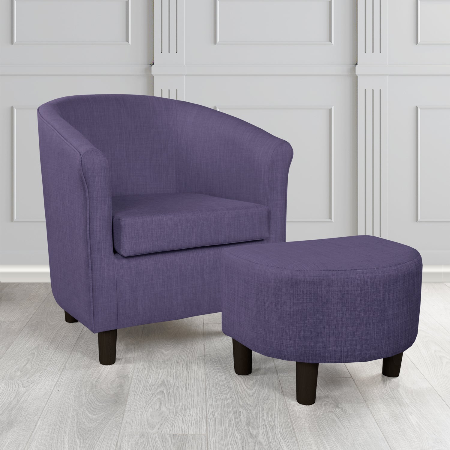 Tuscany Charles Purple Linen Plain Fabric Tub Chair with Dee Footstool Set - The Tub Chair Shop